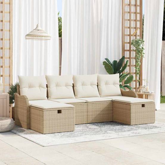 Salon de jardin modulable 6 places en Poly rotin avec Espace de Rangement Beige – ComfortXL Outdoor Living - Image 1