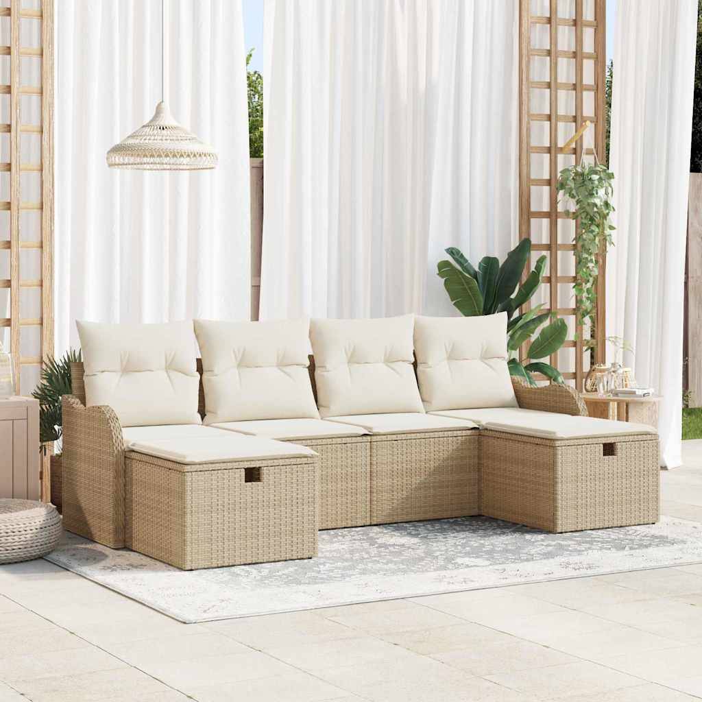 Salon de jardin modulable 6 places en Poly rotin avec Espace de Rangement Beige – ComfortXL Outdoor Living - Image 1