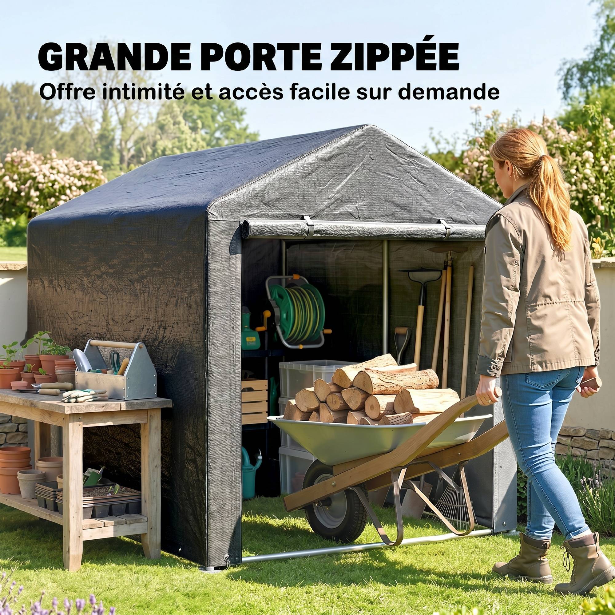 Abri stockage portable extérieur vélo, cadre acier galvanisé, grande porte - Image 8