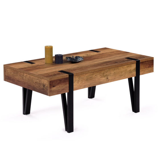 Table basse rectangulaire 1 tiroir AUSTRIA 100 cm bois pied épingle noir - Image 2