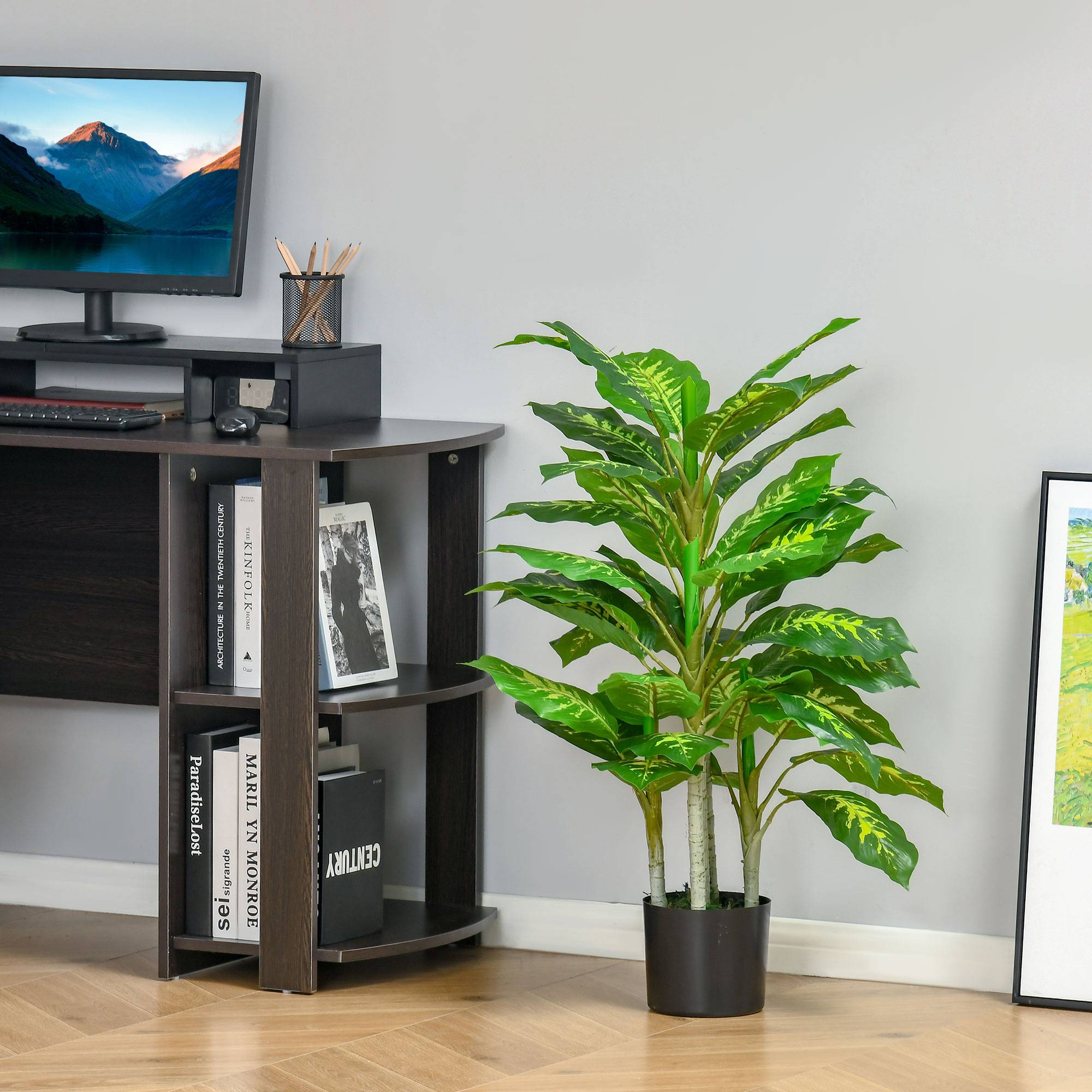 Sans Marque - Plante artificielle, plante en plastique, pot en ciment, intérieur/extérieur, 95 cm, vert - Image 4