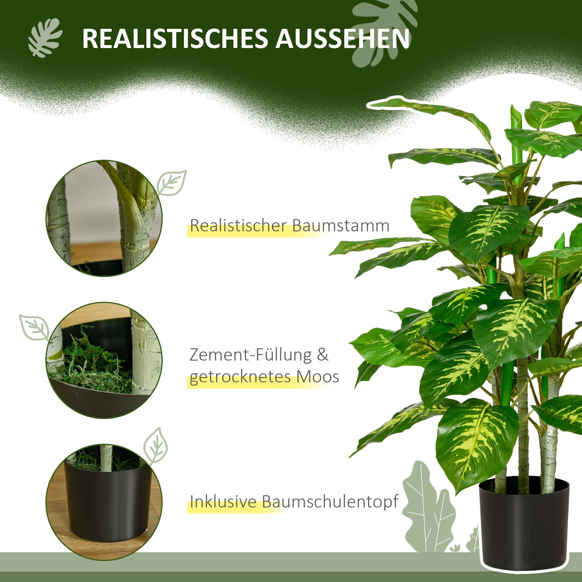 Sans Marque - Plante artificielle, plante en plastique, pot en ciment, intérieur/extérieur, 95 cm, vert - Image 7