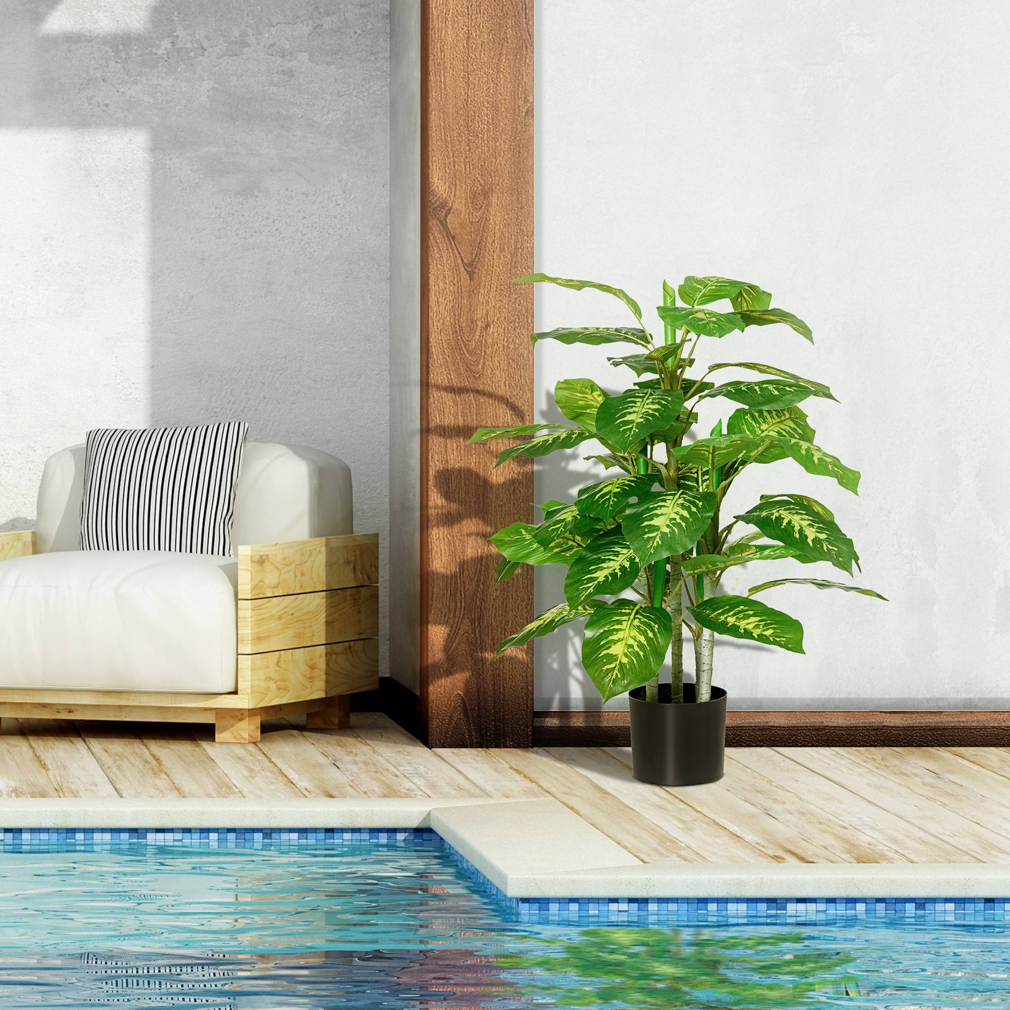 Sans Marque - Plante artificielle, plante en plastique, pot en ciment, intérieur/extérieur, 95 cm, vert - Image 6