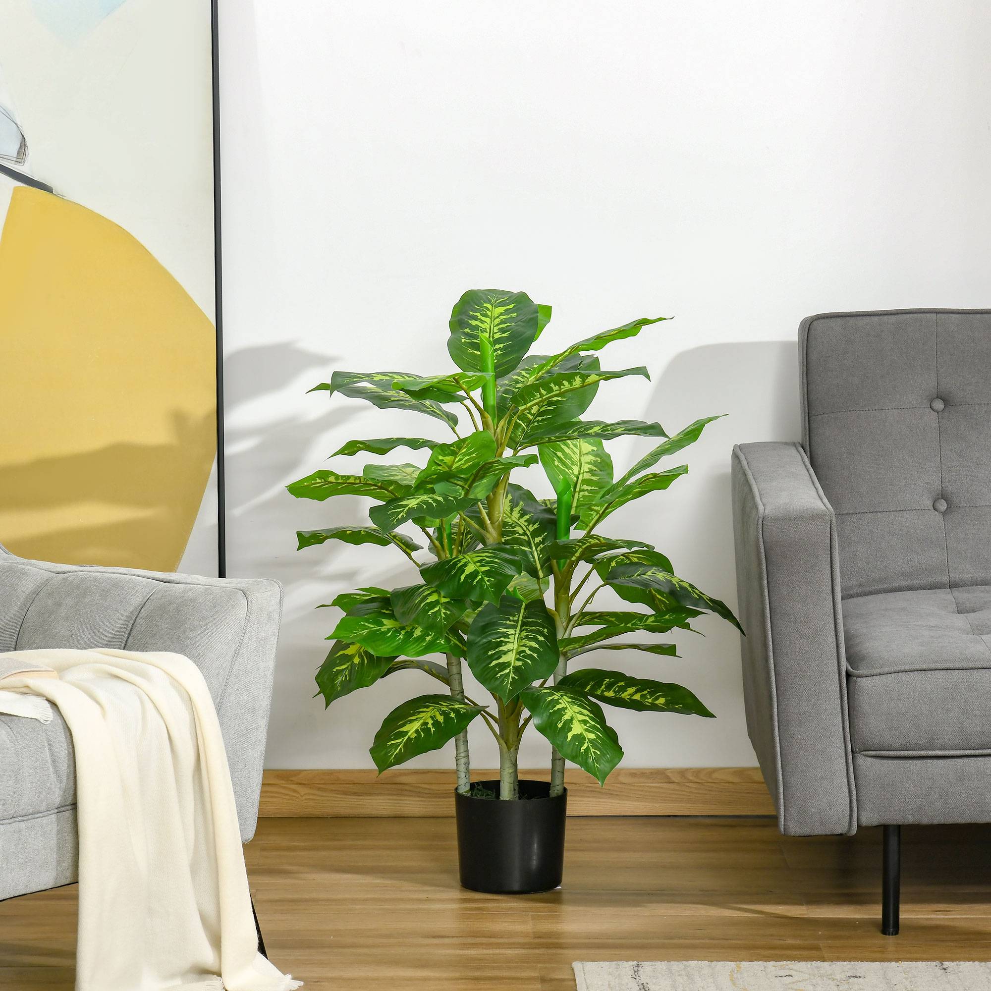 Sans Marque - Plante artificielle, plante en plastique, pot en ciment, intérieur/extérieur, 95 cm, vert - Image 3