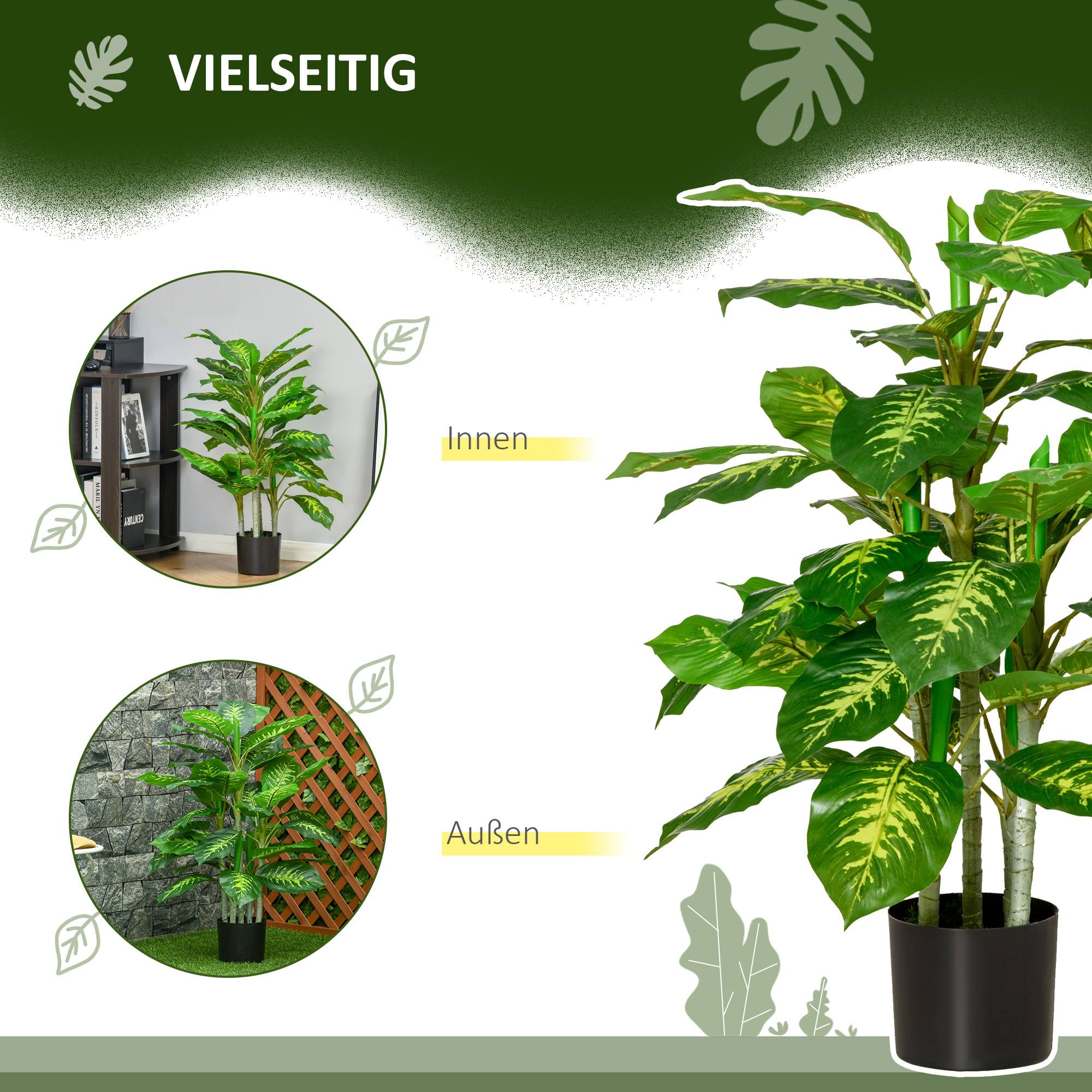 Sans Marque - Plante artificielle, plante en plastique, pot en ciment, intérieur/extérieur, 95 cm, vert - Image 8