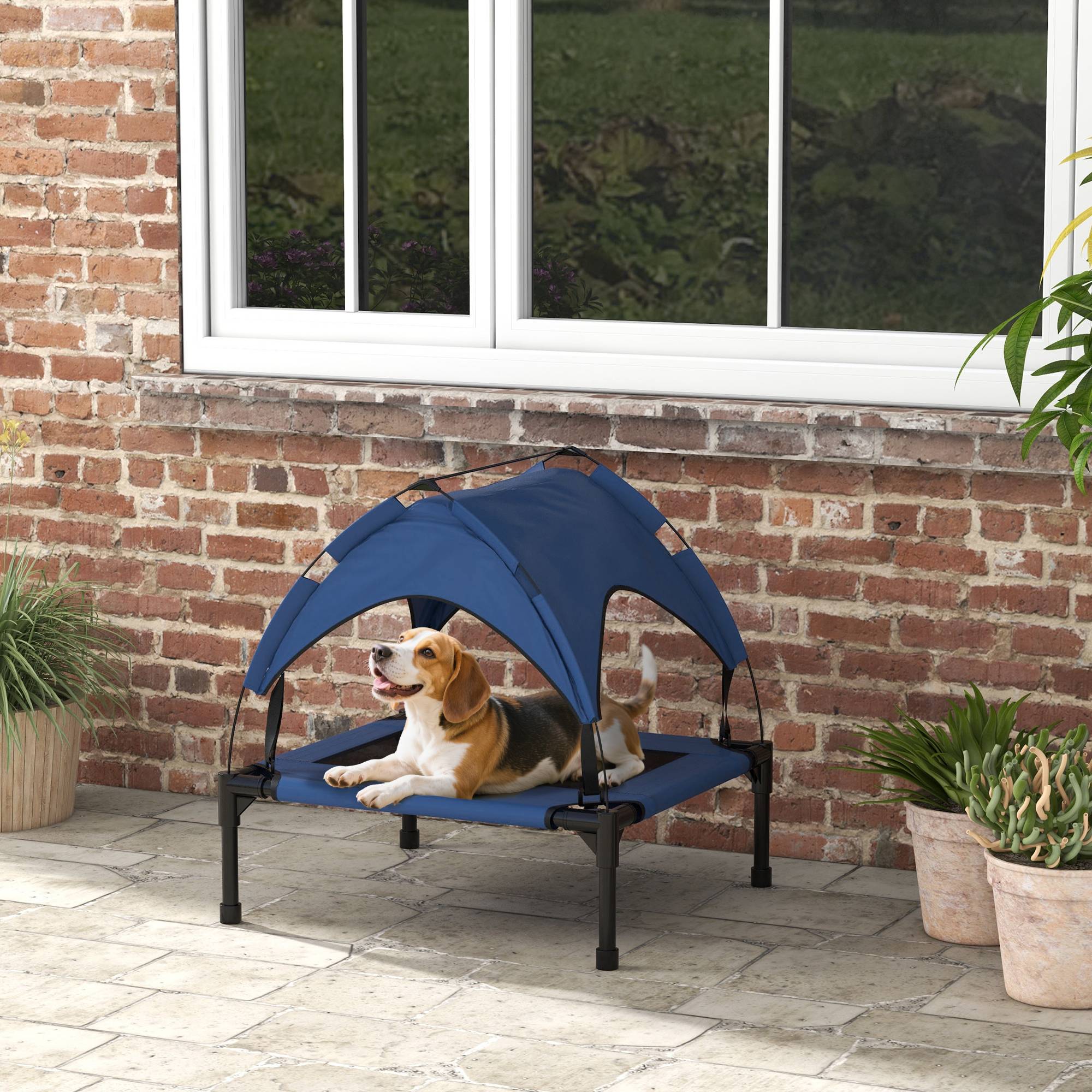 Lit pour chien avec toit acier polyester bleu foncé 76 x 61 x 69.5 cm - PANGIVO - Image 3