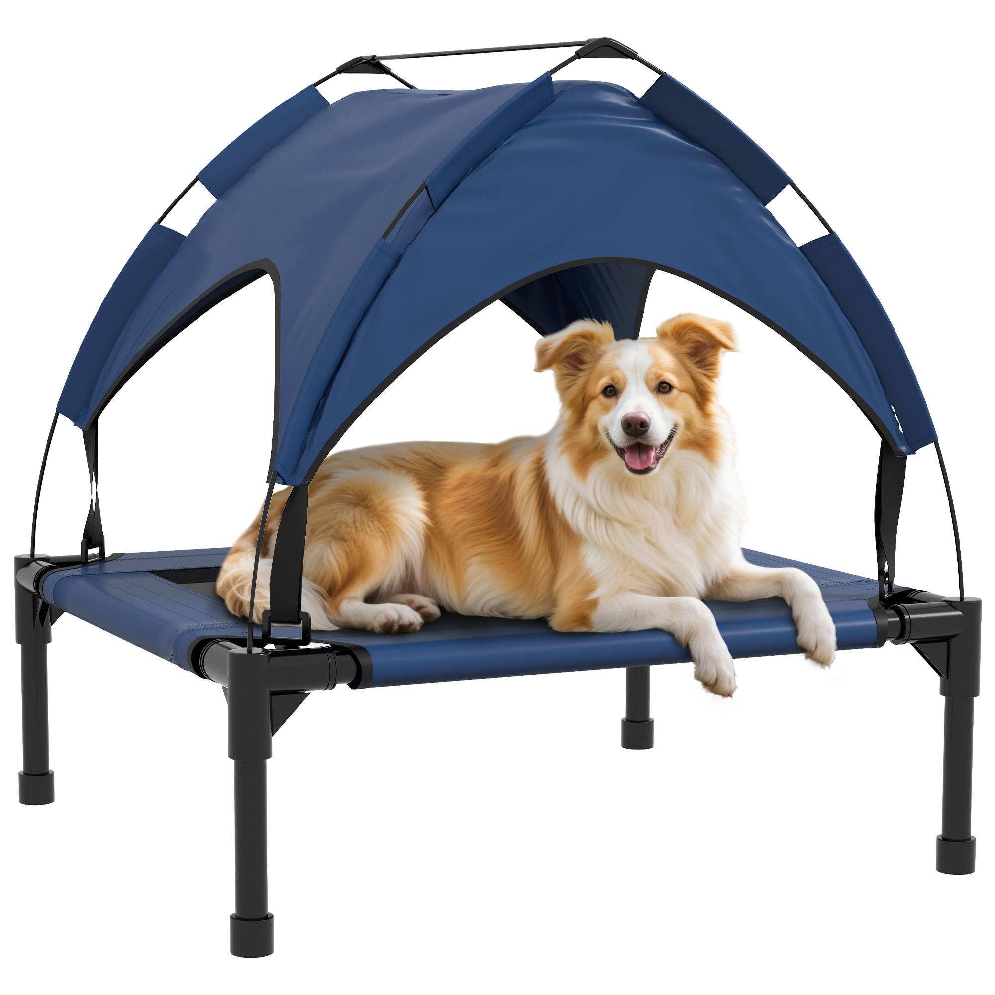 Lit pour chien avec toit acier polyester bleu foncé 76 x 61 x 69.5 cm - PANGIVO - Image 1