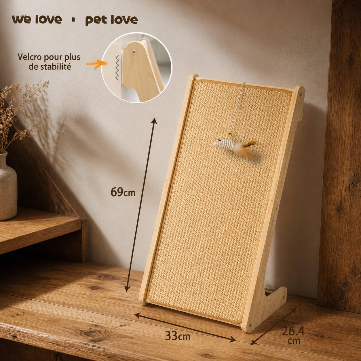 Grattoir pour chat en sisal L shape mural ou sol avec souris incluse - Image 2