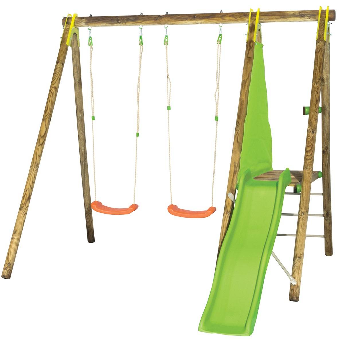 Trigano - Portique DANI bois 2,30 m - 2 balançoires soufflées + toboggan - 3 enfants Trigano - Image 7