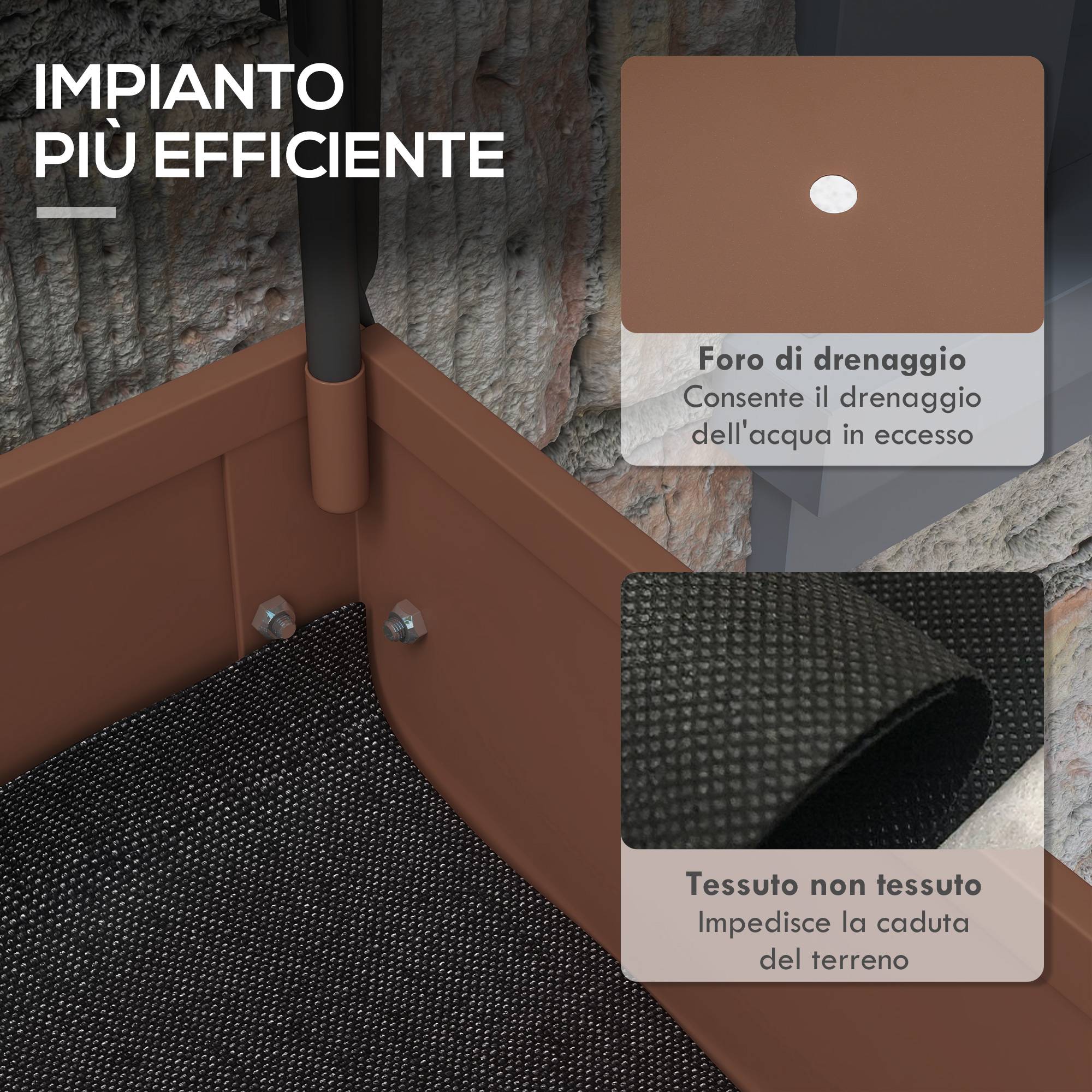 ComfortXL - Jardinière surélevée en métal et plastique marron 80 x 40 x 120 cm avec mini-serre et roulettes freinées - Image 7