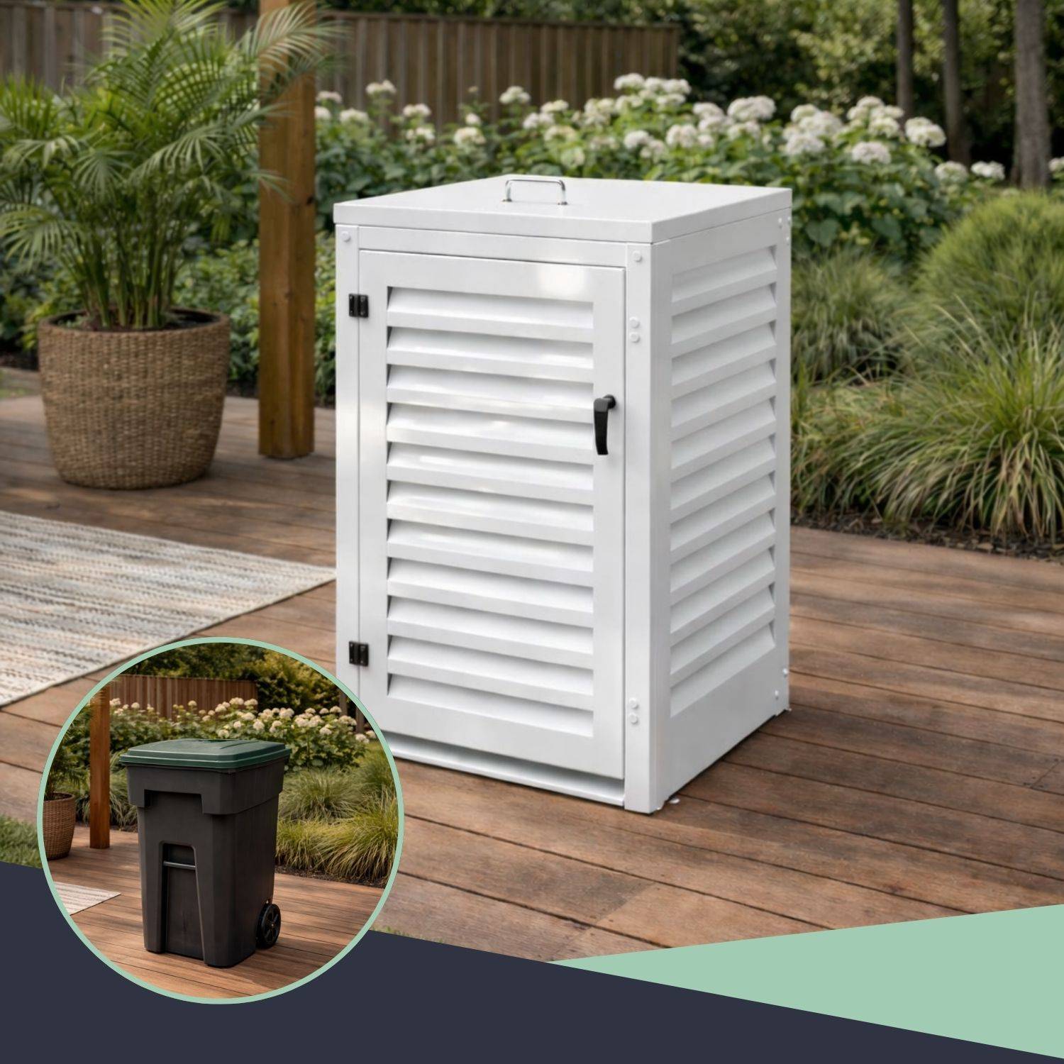 Cache Poubelle Extérieur Simple en Aluminium thermolaqué - Abri pour 1 conteneur 120 Litres – Blanc RAL 9010 - Image 8