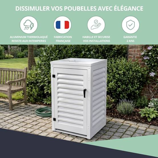 Cache Poubelle Extérieur Simple en Aluminium thermolaqué - Abri pour 1 conteneur 120 Litres – Blanc RAL 9010 - Image 7