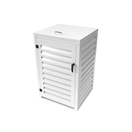 Cache Poubelle Extérieur Simple en Aluminium thermolaqué - Abri pour 1 conteneur 120 Litres – Blanc RAL 9010 - Image 1