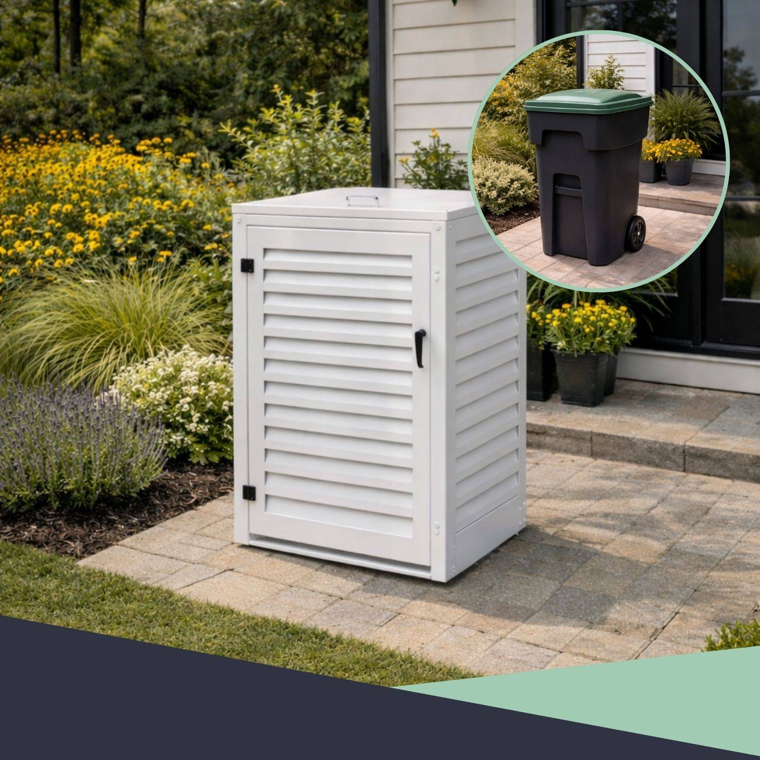 Cache Poubelle Extérieur Simple en Aluminium thermolaqué - Abri pour 1 conteneur 120 Litres – Blanc RAL 9010 - Image 6