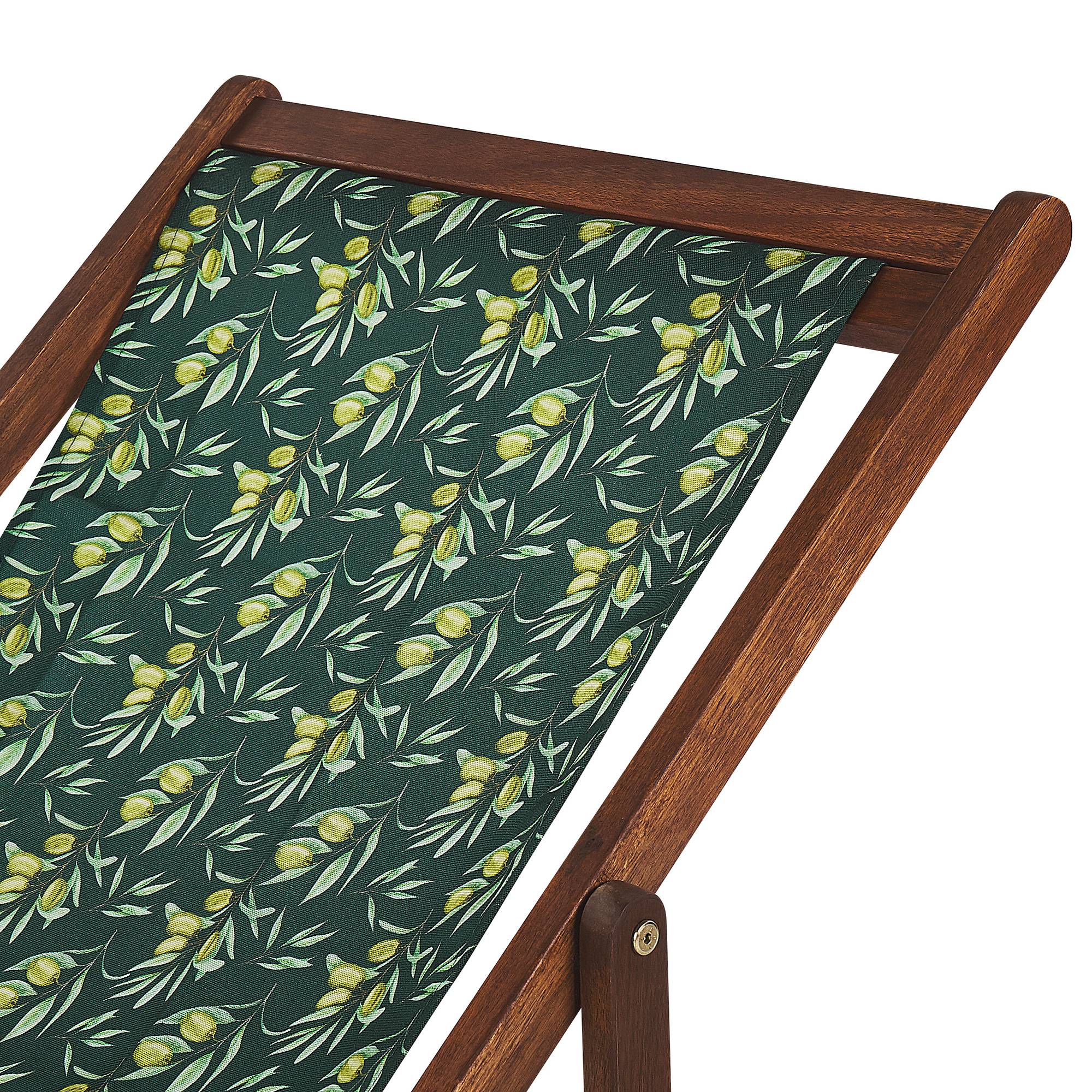 Beliani - 2 Transats Chiliennes Pliantes et Réglables en Bois d'Acacia Foncé et Textile Motif Olives avec Toiles de Remplacement - Image 5