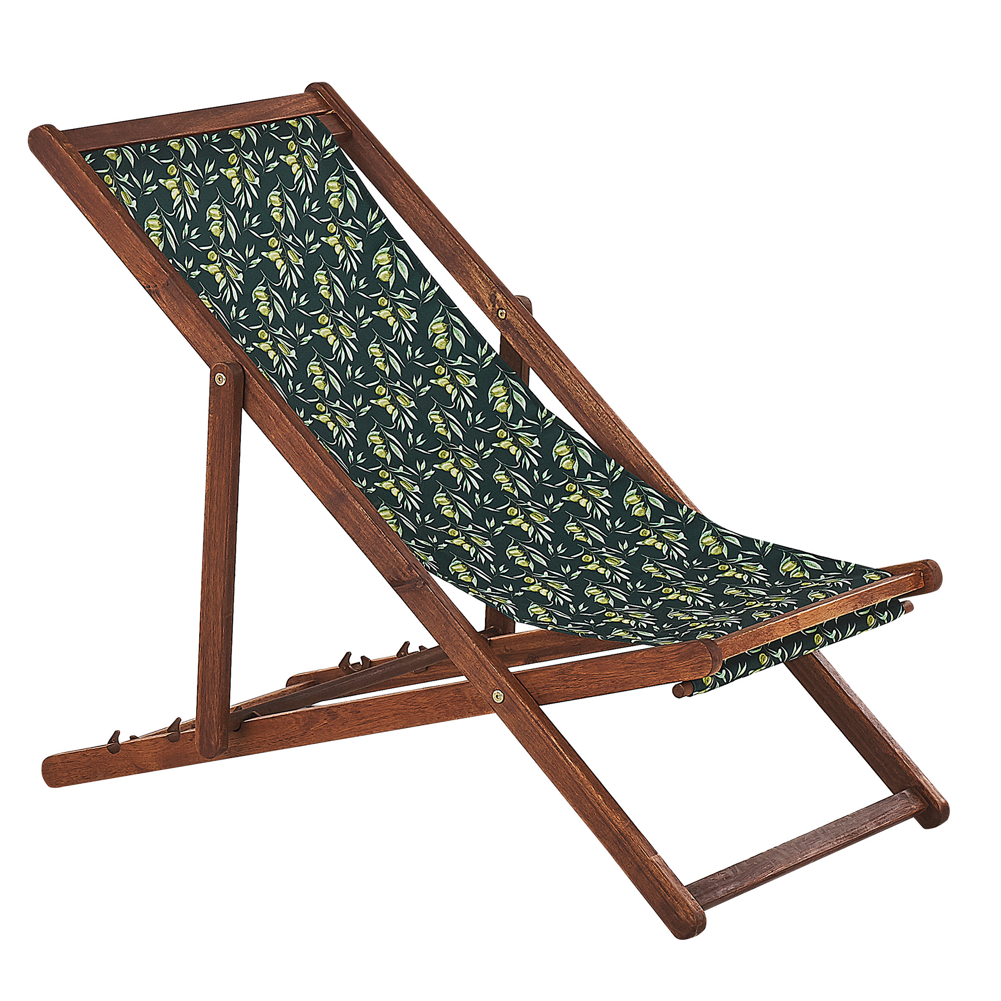 Beliani - 2 Transats Chiliennes Pliantes et Réglables en Bois d'Acacia Foncé et Textile Motif Olives avec Toiles de Remplacement - Image 4