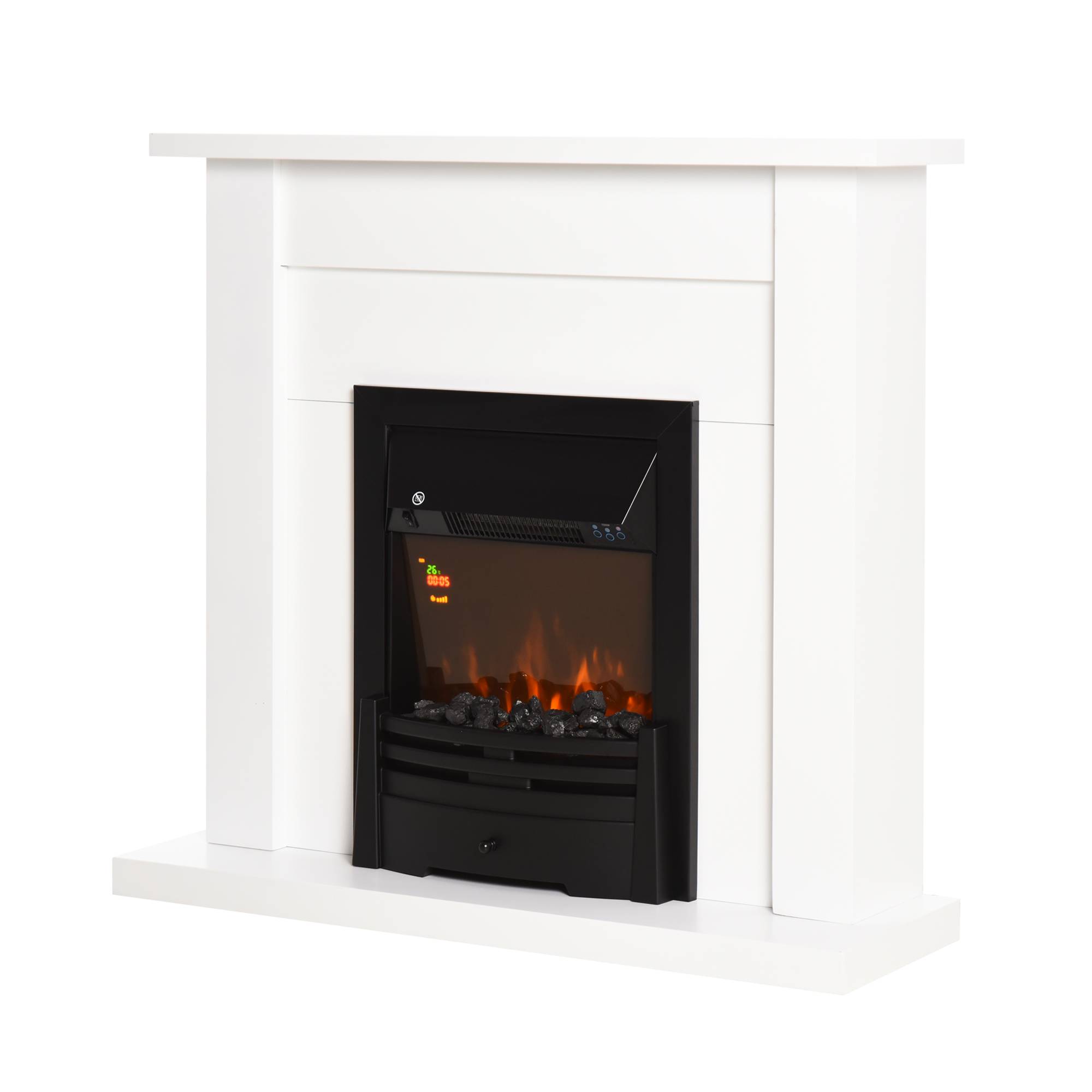 Sans Marque - Cheminée électrique, 2 niveaux de puissance, télécommande, minuteur, effet de flammes réaliste, Noir+Blanc - Image 1