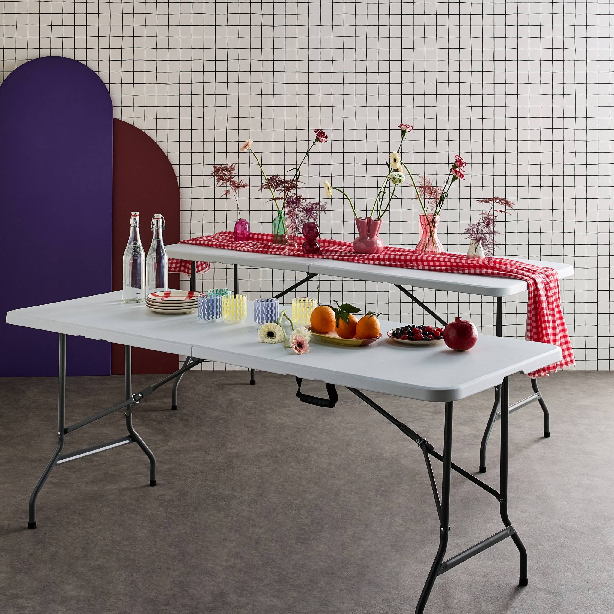 sweeek - Lot de 2 tables de réception. pliables 180cm. table pliante avec poignée de transport. table de camping | sweeek - Image 5