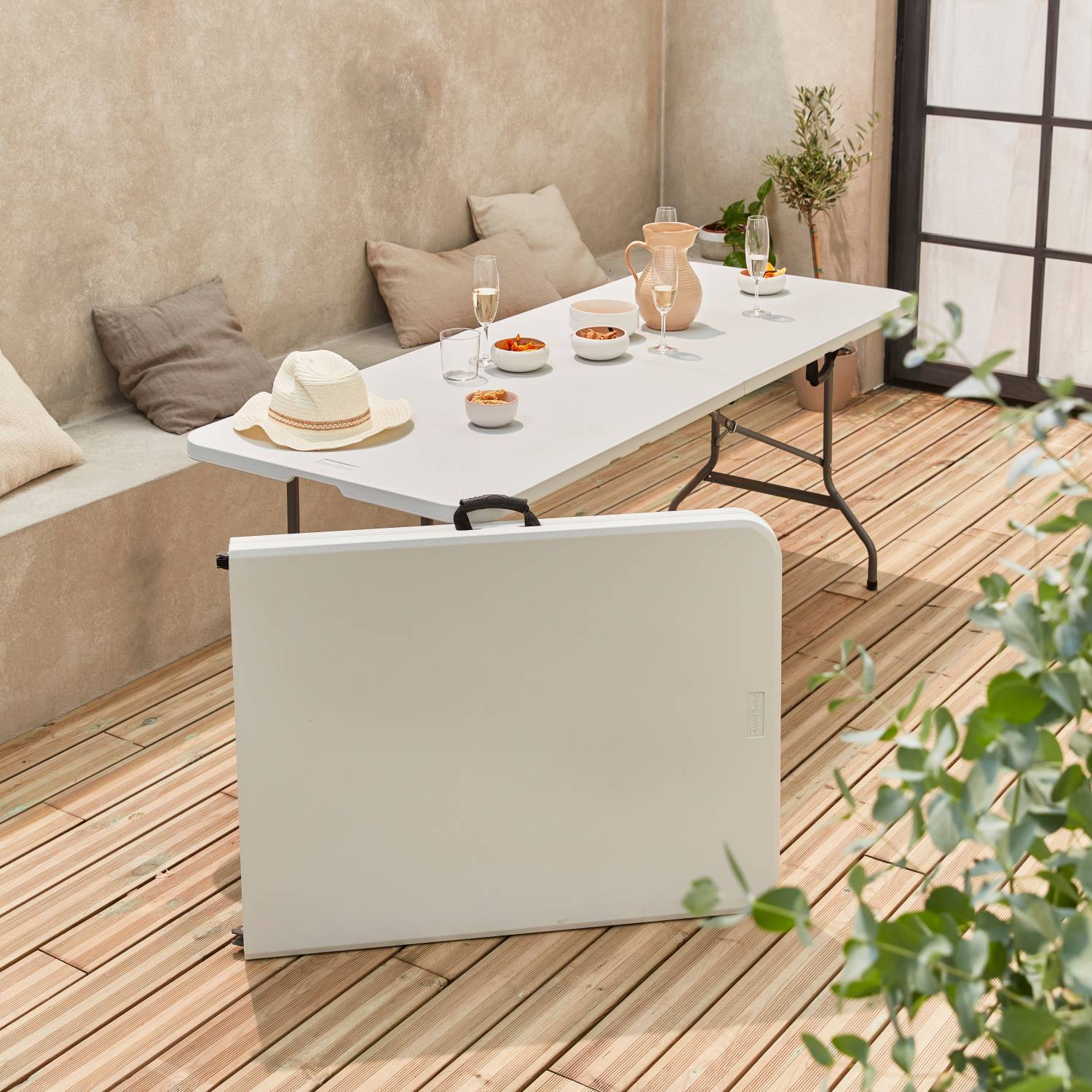 sweeek - Lot de 2 tables de réception. pliables 180cm. table pliante avec poignée de transport. table de camping | sweeek - Image 1