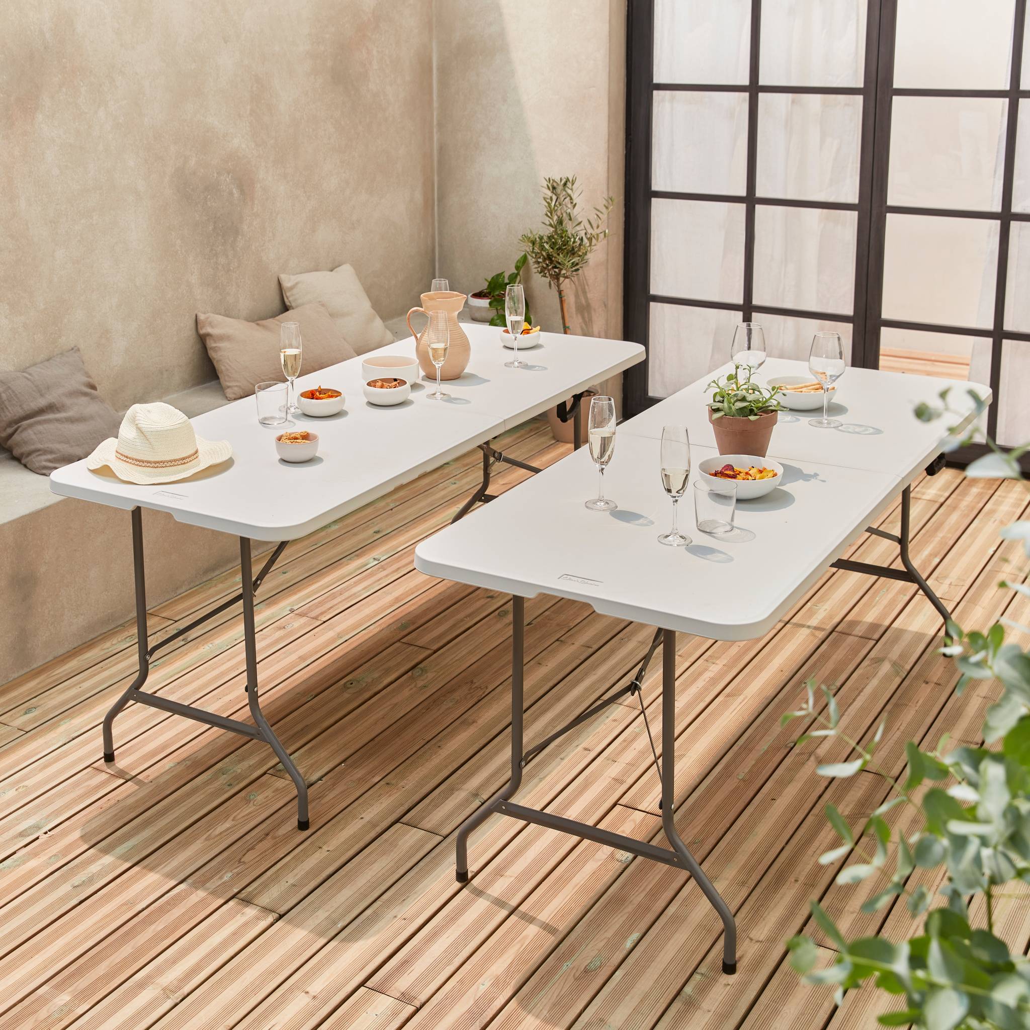 sweeek - Lot de 2 tables de réception. pliables 180cm. table pliante avec poignée de transport. table de camping | sweeek - Image 3