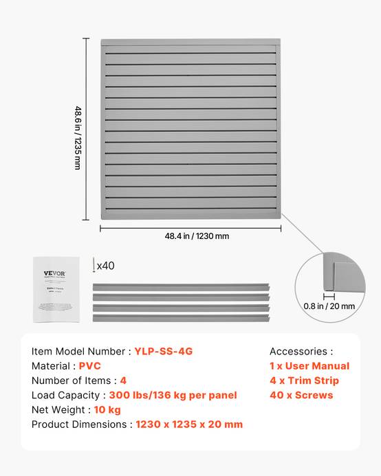 VEVOR Panneau mural garage 1230x1235 mm, PVC, gris modulaire. - Image 7