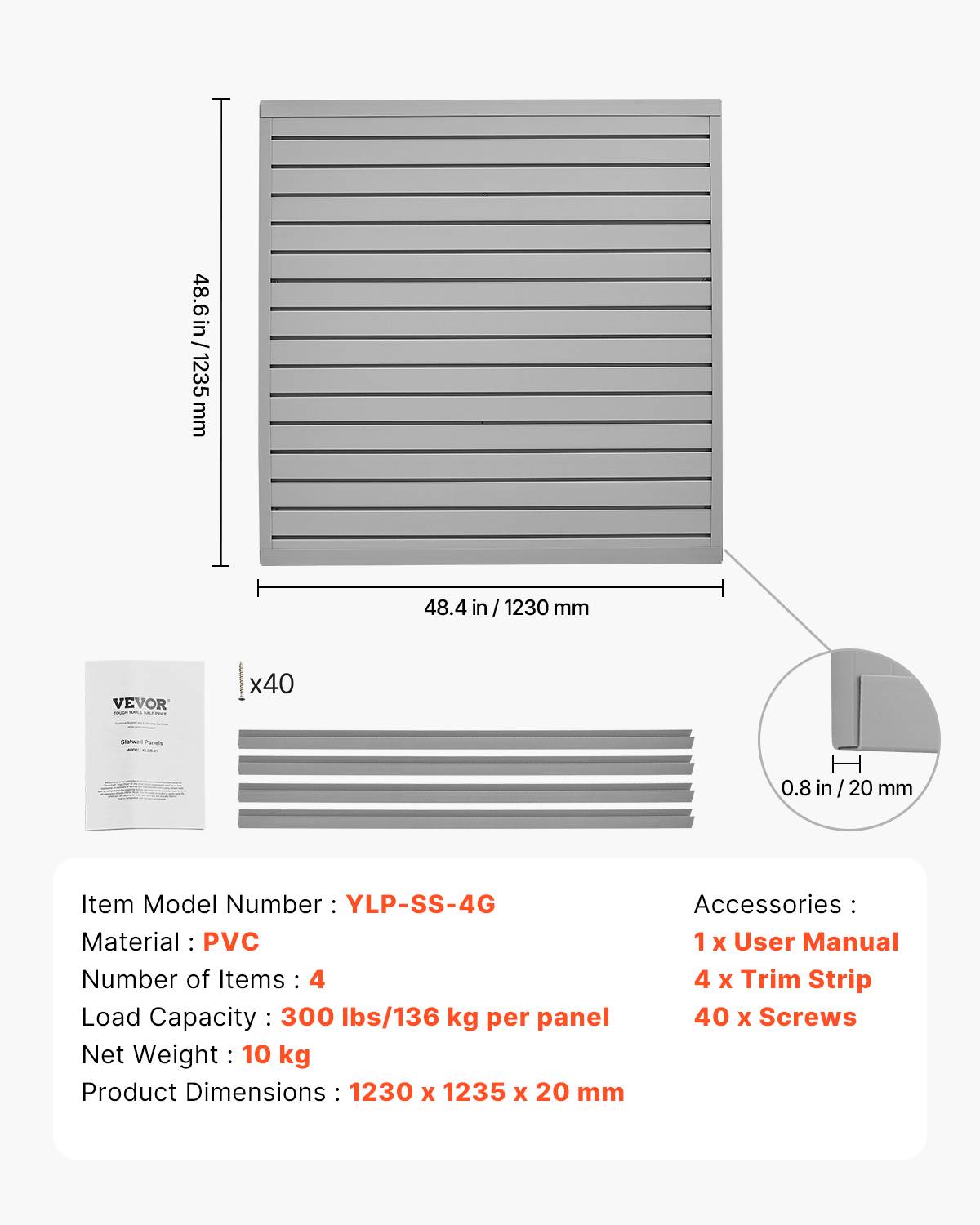 VEVOR Panneau mural garage 1230x1235 mm, PVC, gris modulaire. - Image 7