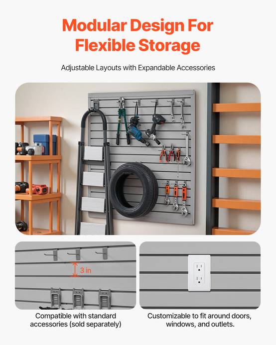 VEVOR Panneau mural garage 1230x1235 mm, PVC, gris modulaire. - Image 4