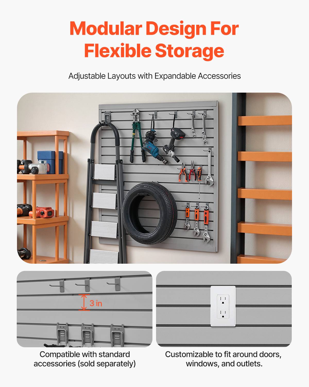 VEVOR Panneau mural garage 1230x1235 mm, PVC, gris modulaire. - Image 4