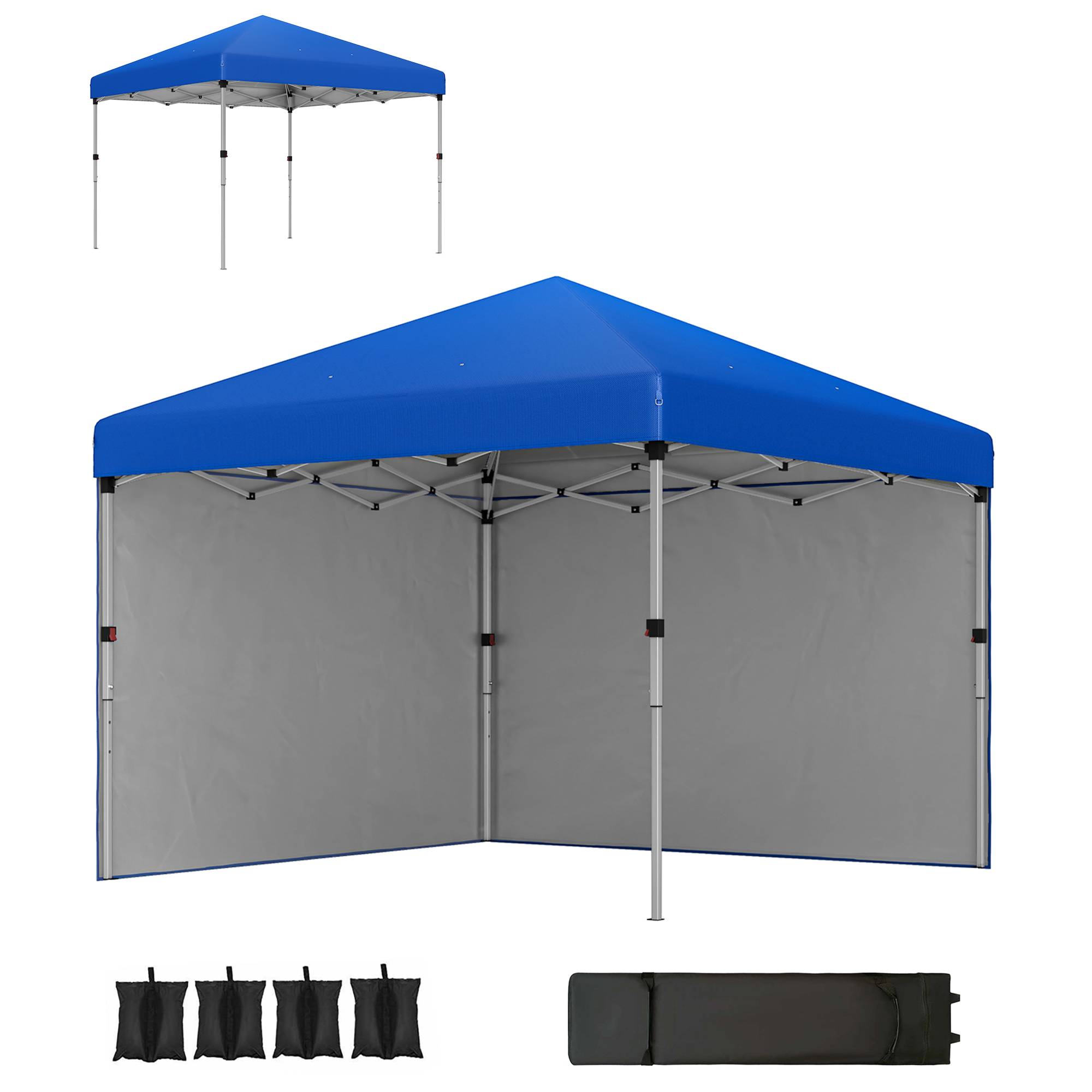 Tente pliante 3x3m avec 2 parois latérales anti-UV, hauteur réglable, sacs de lestage et sac de transport - Bleue - Image 2