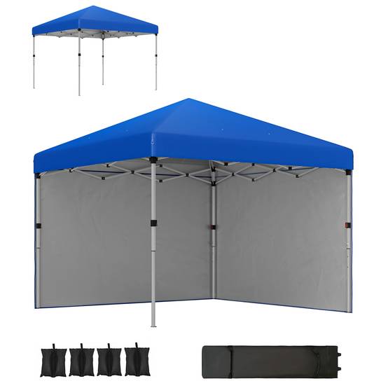 Tente pliante 3x3m avec 2 parois latérales anti-UV, hauteur réglable, sacs de lestage et sac de transport - Bleue - Image 1