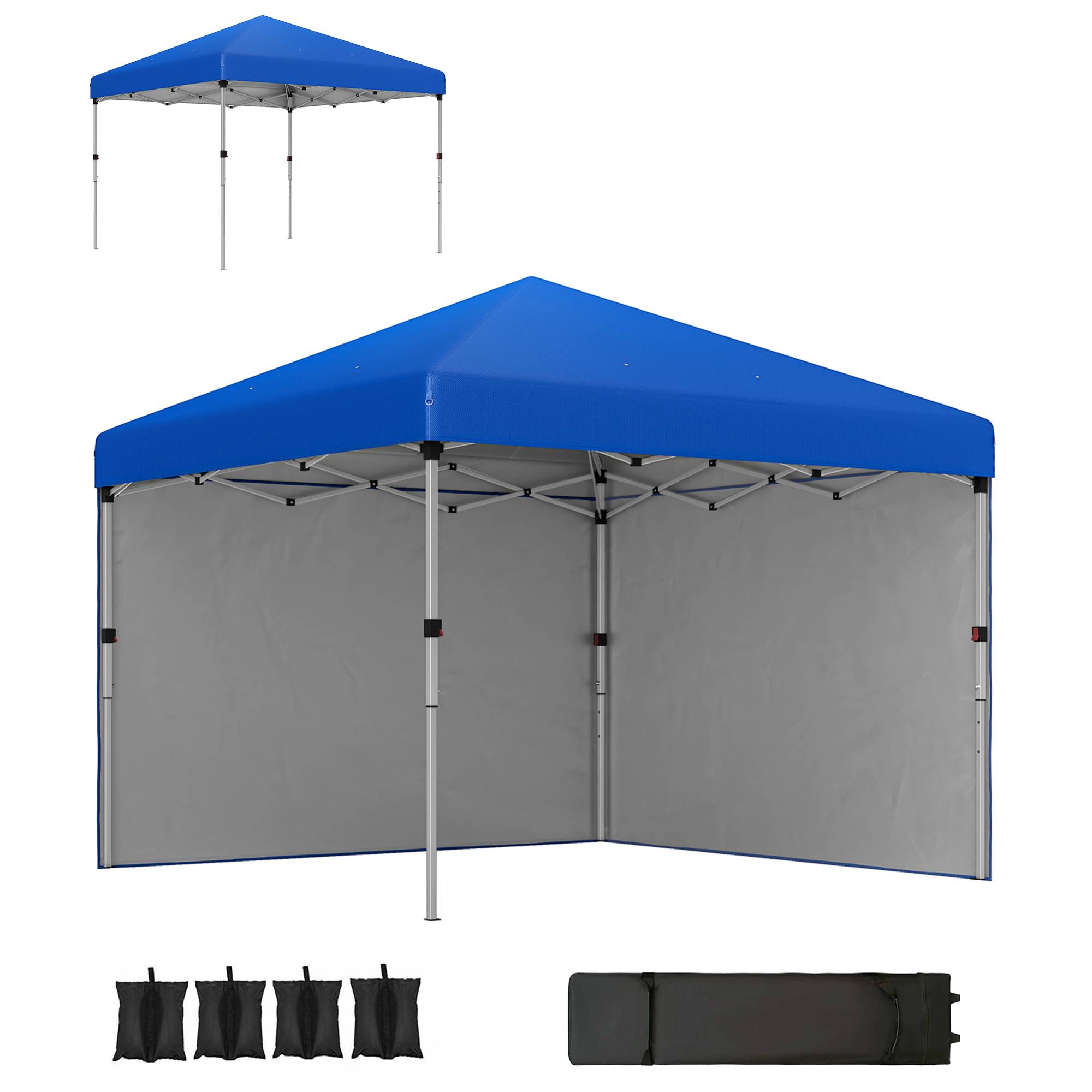 Tente pliante 3x3m avec 2 parois latérales anti-UV, hauteur réglable, sacs de lestage et sac de transport - Bleue - Image 1