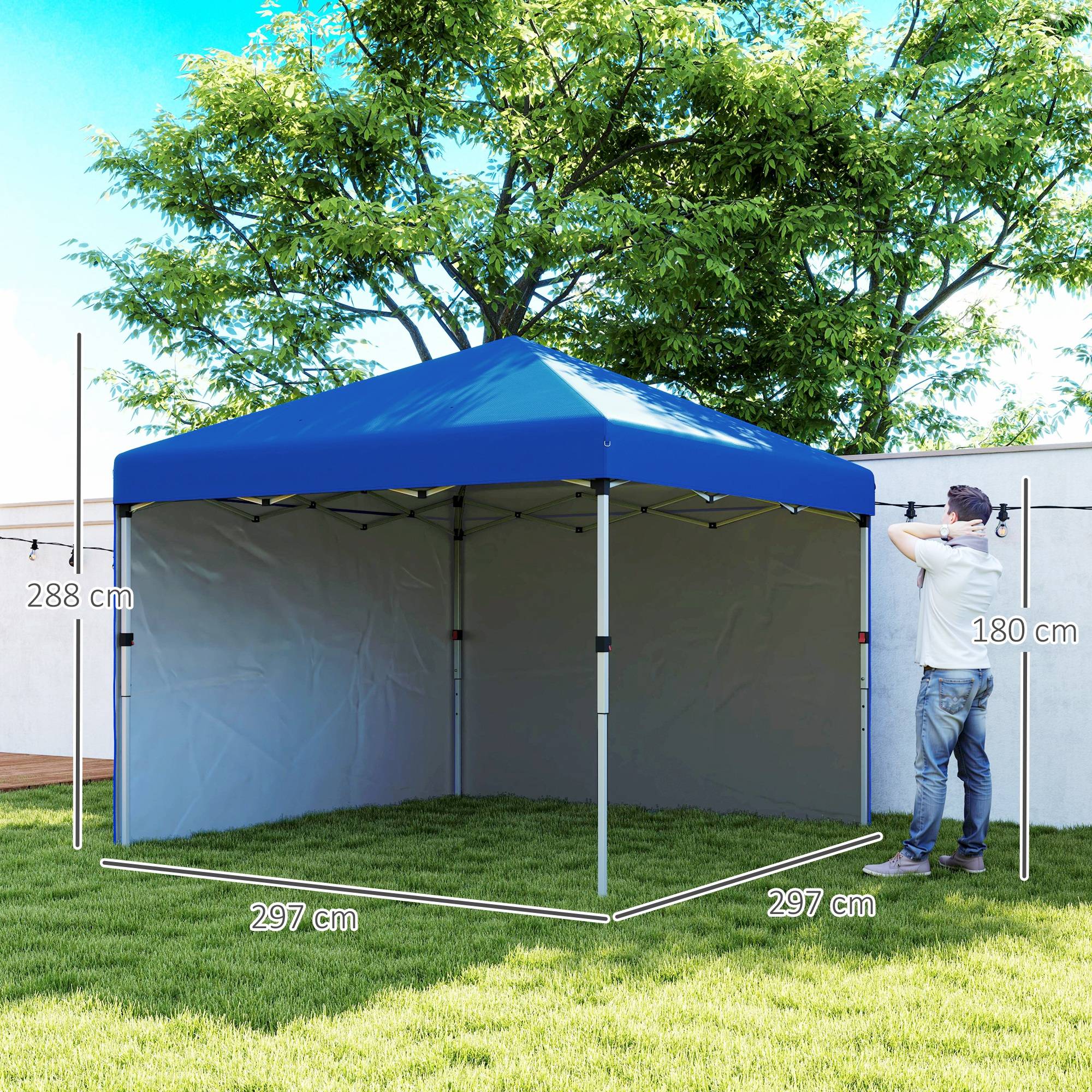 Tente pliante 3x3m avec 2 parois latérales anti-UV, hauteur réglable, sacs de lestage et sac de transport - Bleue - Image 5