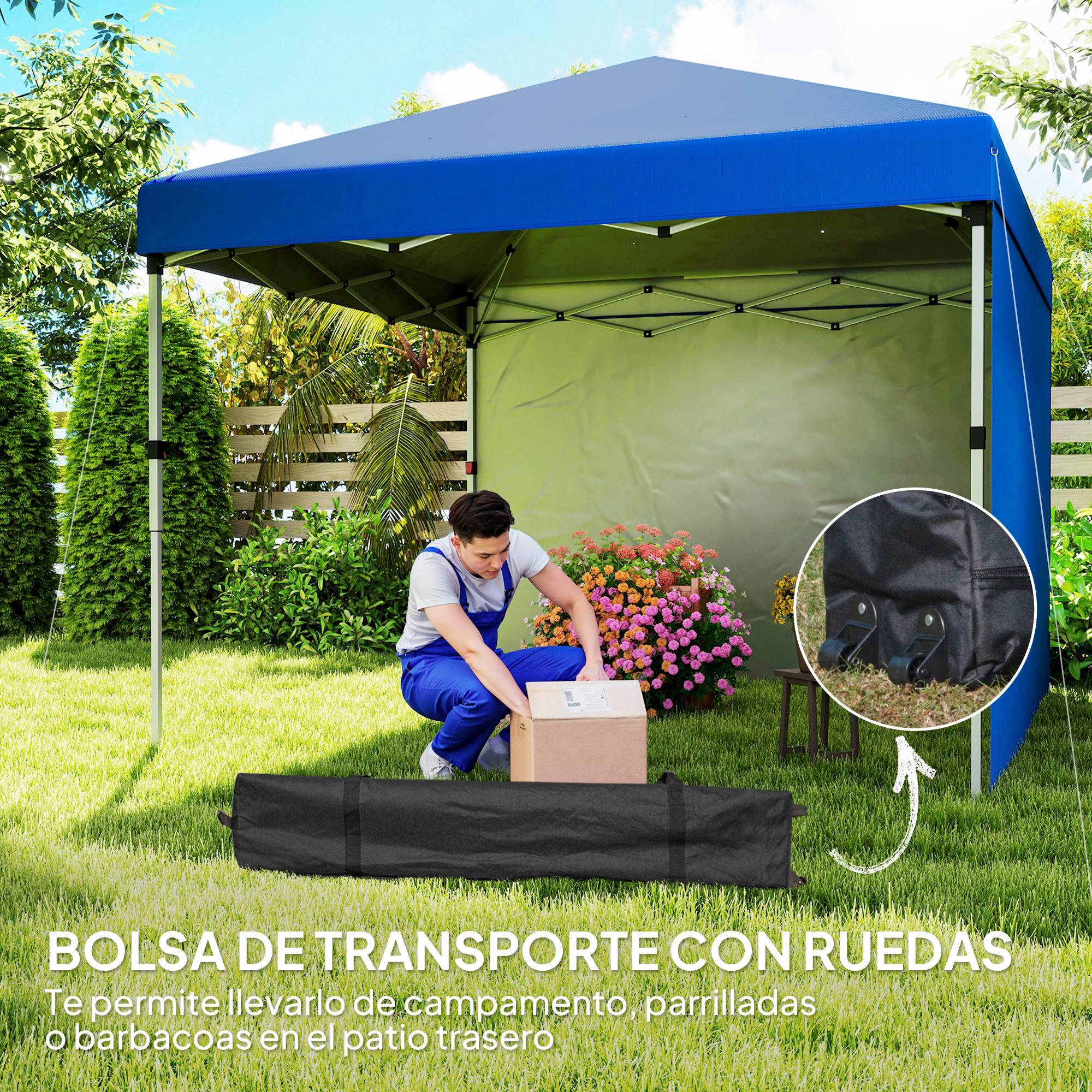 Tente pliante 3x3m avec 2 parois latérales anti-UV, hauteur réglable, sacs de lestage et sac de transport - Bleue - Image 10