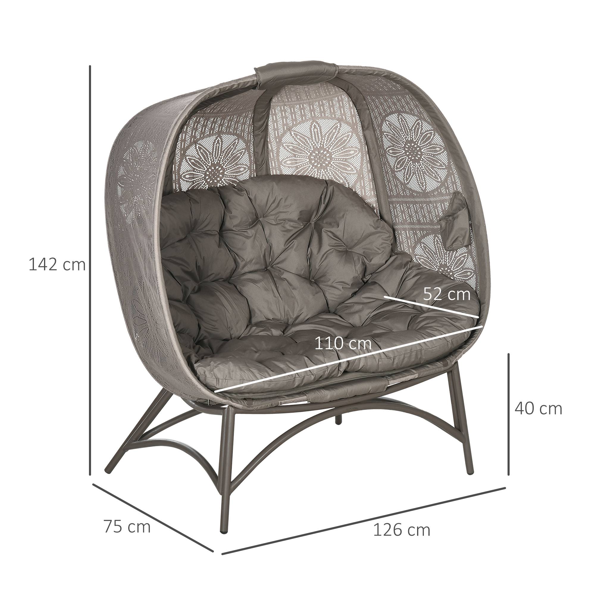 Chaise de jardin 2 places, pliable, grand coussin d'assise, structure en acier, coloris sable, 126 x 90 x 142 cm - Image 5