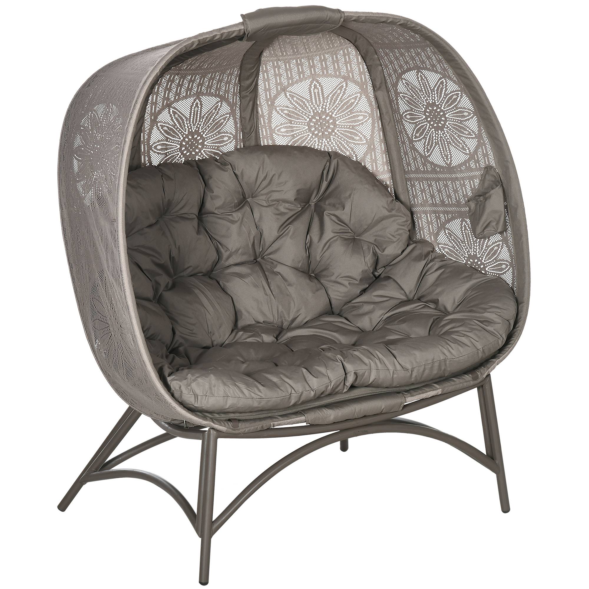 Chaise de jardin 2 places, pliable, grand coussin d'assise, structure en acier, coloris sable, 126 x 90 x 142 cm - Image 2
