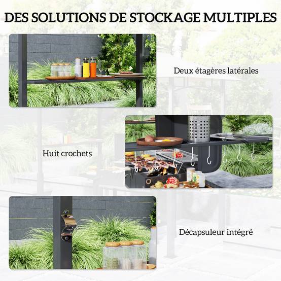 Tonnelle de barbecue à deux niveaux auvent de réception pour jardin avec lumière LED 240 x 150 x 250 cm kaki - Image 7