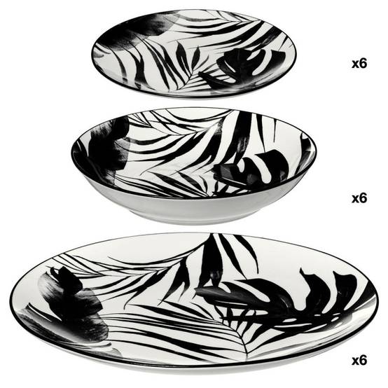 Service d'assiettes "Palme" - Noir - 18 pièces - Image 1