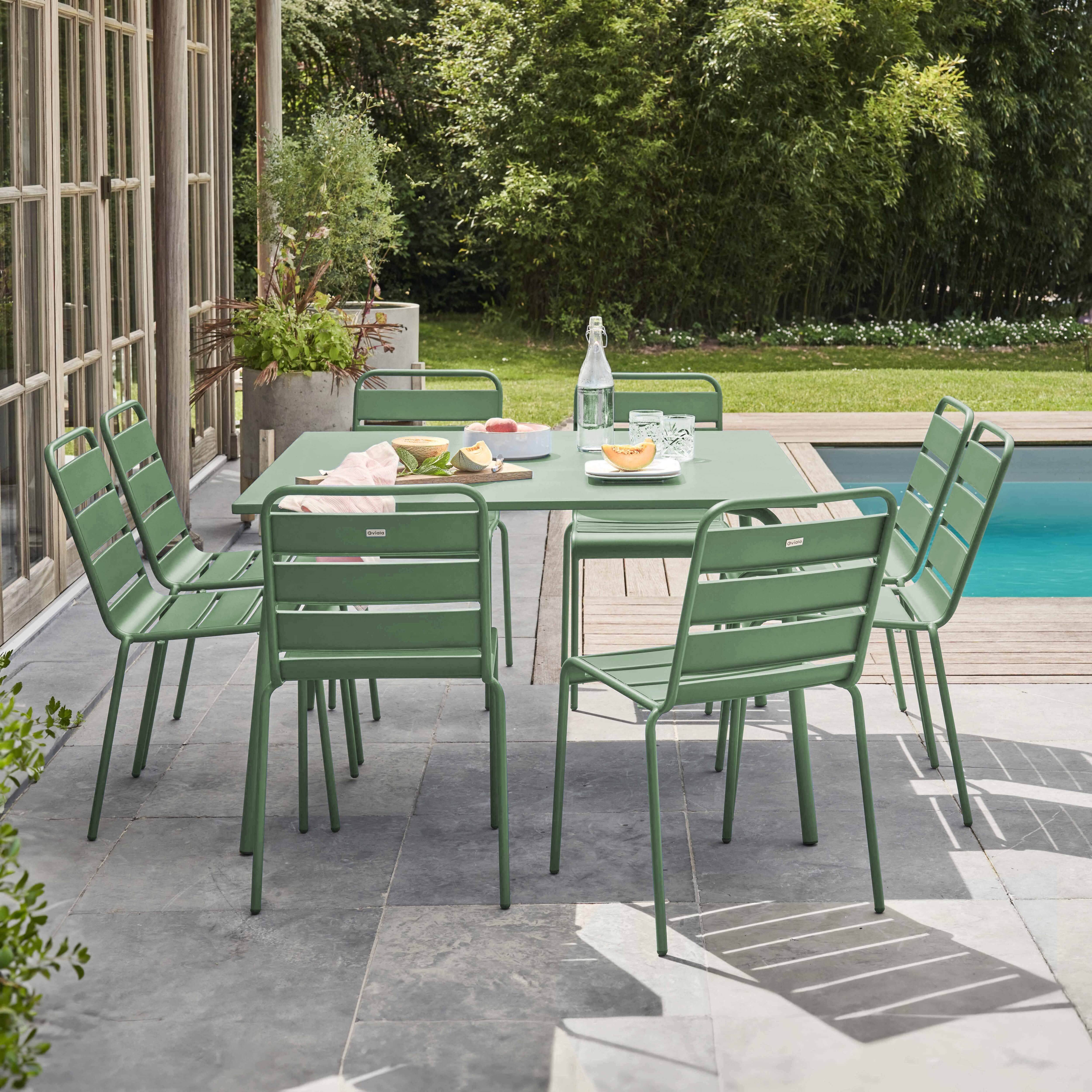 Oviala - Ensemble table de jardin et 8 chaises en métal vert sauge Palavas - Oviala - Image 2
