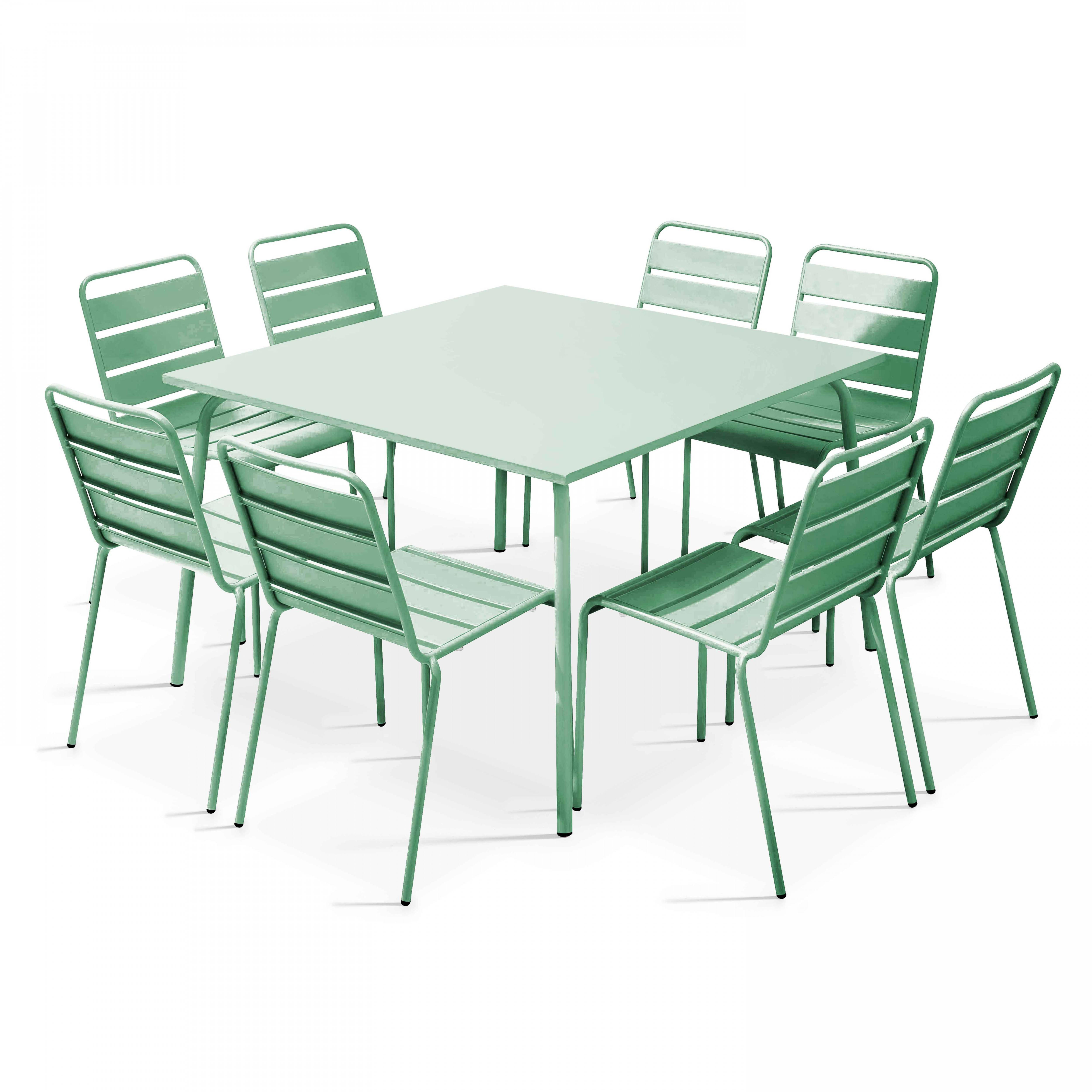 Oviala - Ensemble table de jardin et 8 chaises en métal vert sauge Palavas - Oviala - Image 1