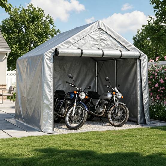Carport 244×241×217 cm, porte enroulable, bâche imperméable anti-UV, acier galvanisé gris - Image 4