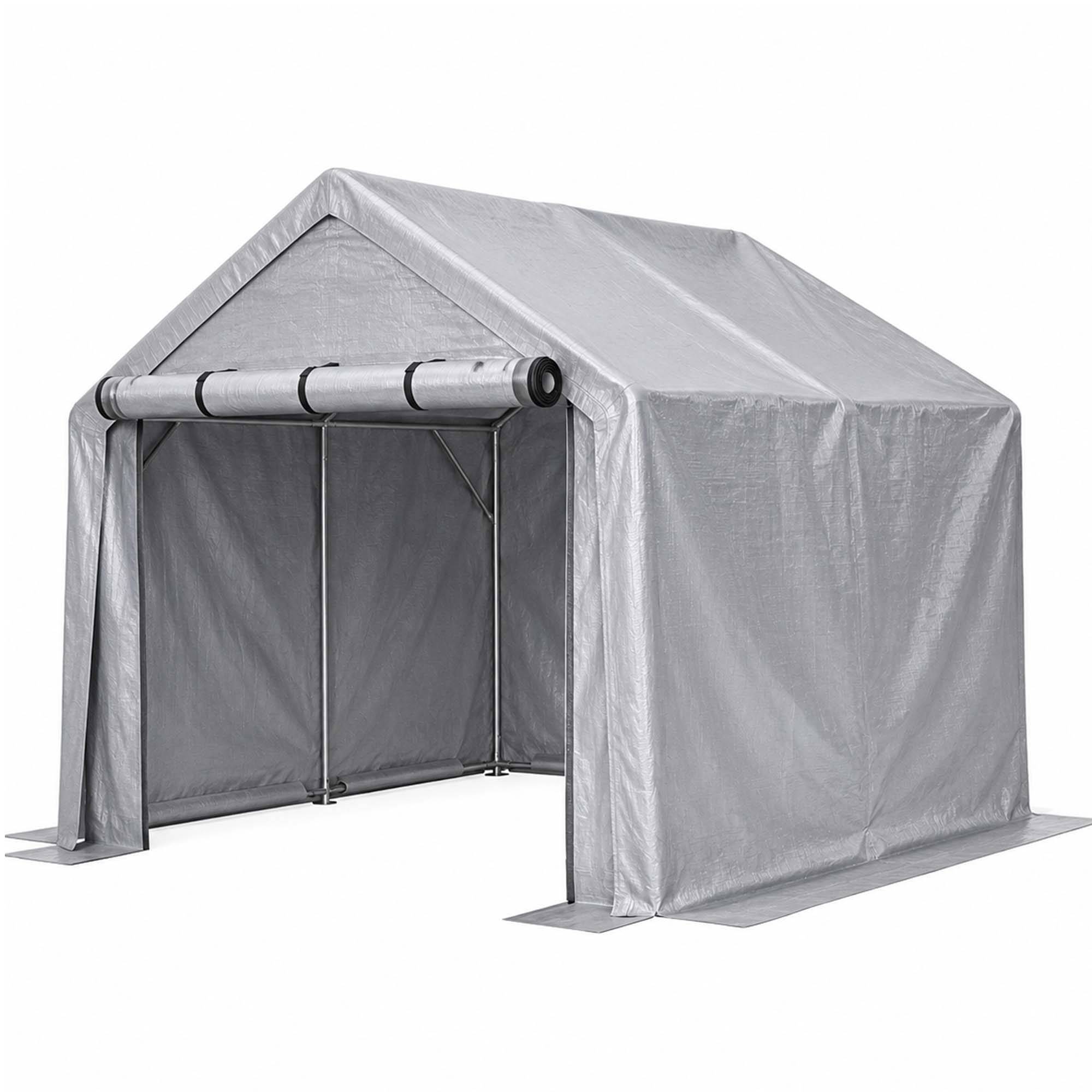 Carport 244×241×217 cm, porte enroulable, bâche imperméable anti-UV, acier galvanisé gris - Image 5