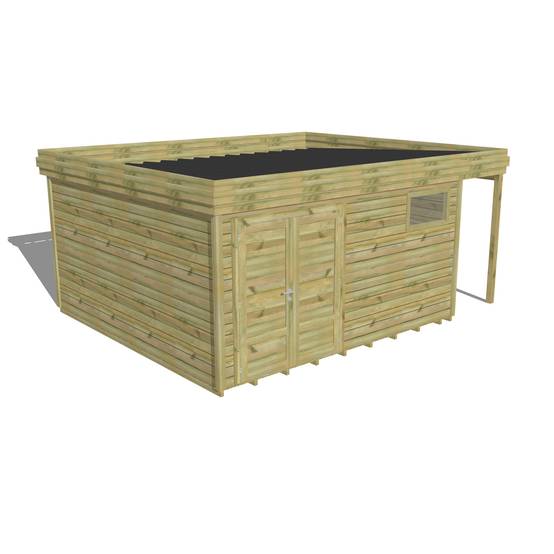 ABRI DE JARDIN bois autoclave 27mm - 5,34x4,34m / 23m2 - Bac acier - Plancher bois - Image 1