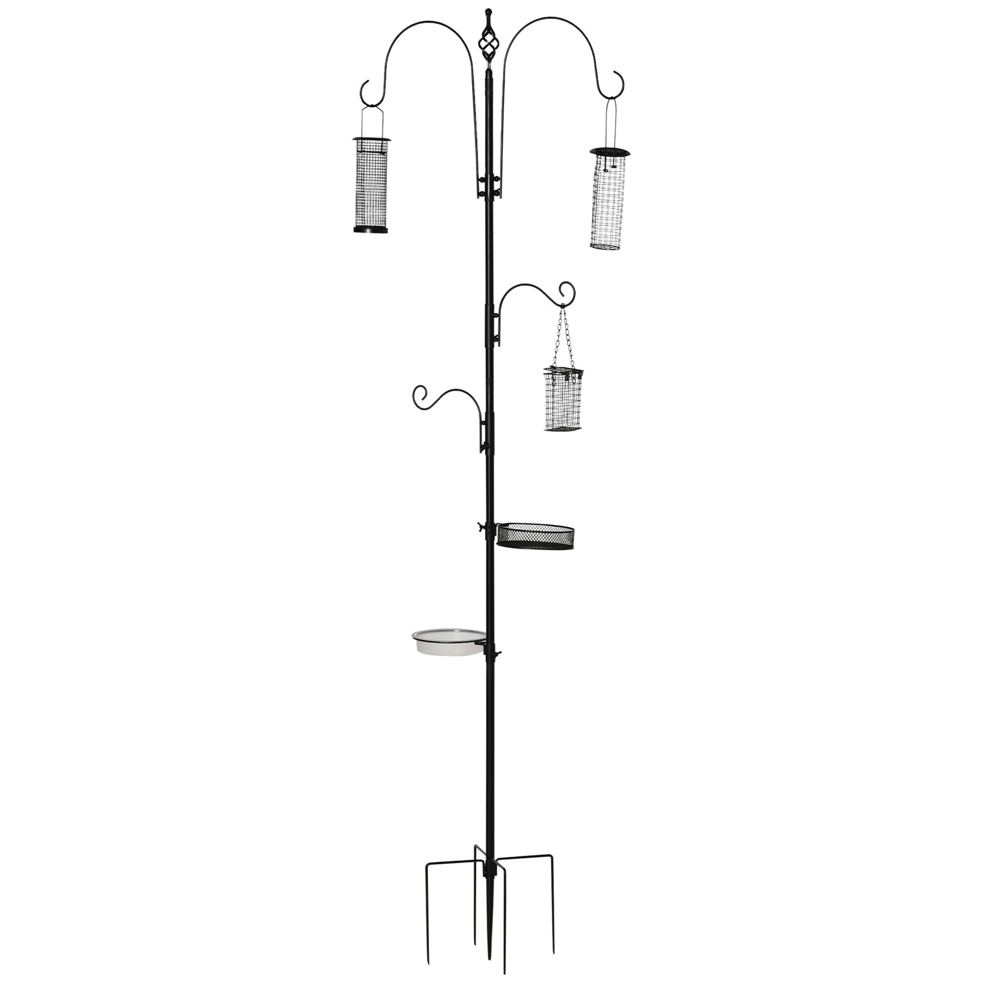 Sans Marque - Distributeur 208 cm, 4 crochets, pique-sol, bols eau & graines, acier, noir - Image 2