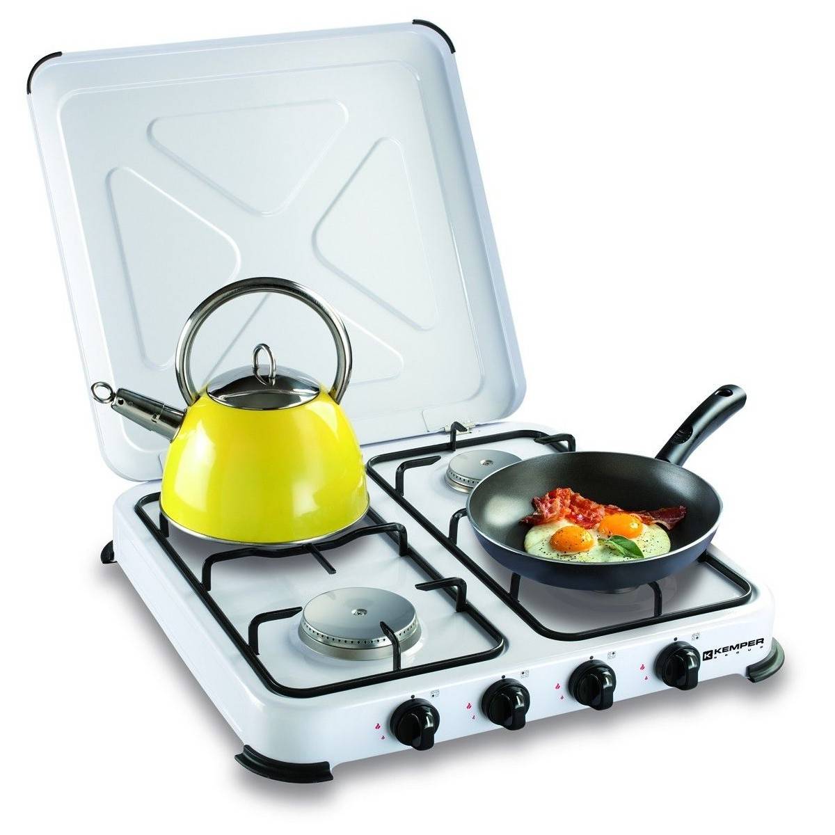 Plaque de Cuisson gaz 4 feux portable 4650W - Réchaud gaz butane propane couvercle grille amovibles Cuisine Extérieure KEMPER - Image 6