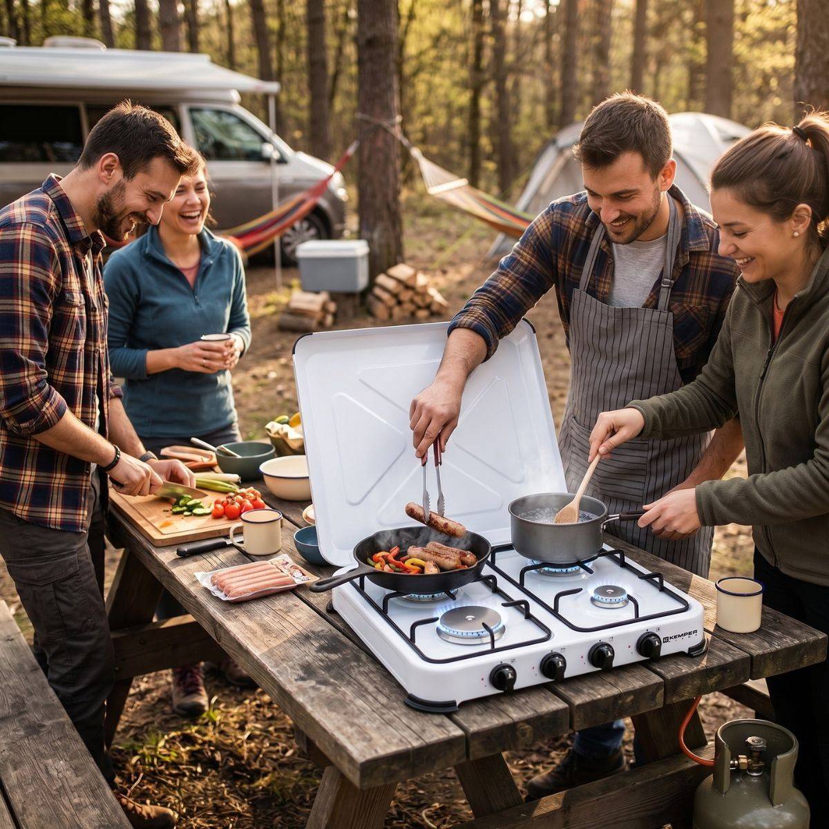 Plaque de Cuisson gaz 4 feux portable 4650W - Réchaud gaz butane propane couvercle grille amovibles Cuisine Extérieure KEMPER - Image 2