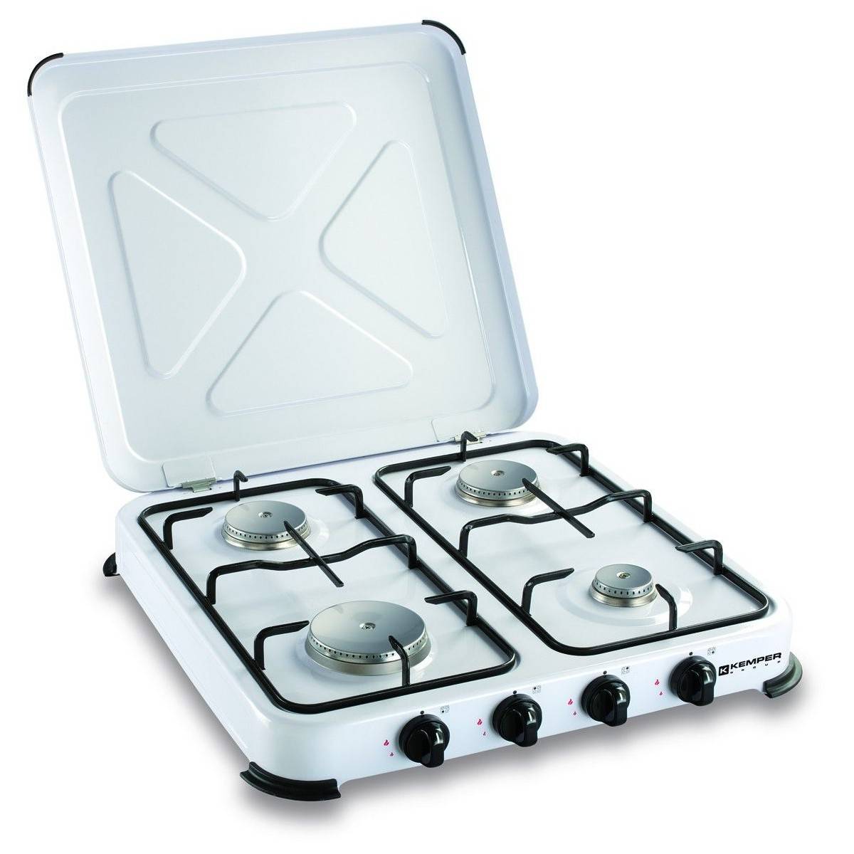 Plaque de Cuisson gaz 4 feux portable 4650W - Réchaud gaz butane propane couvercle grille amovibles Cuisine Extérieure KEMPER - Image 1