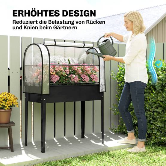 Carré potager sur pieds avec serre métal noir 100 x 49 x 136 cm - PANGIVO - Image 9