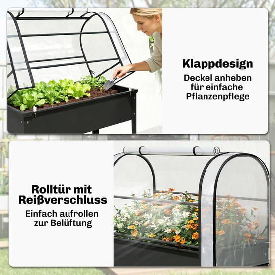Carré potager sur pieds avec serre métal noir 100 x 49 x 136 cm - PANGIVO - Image 8