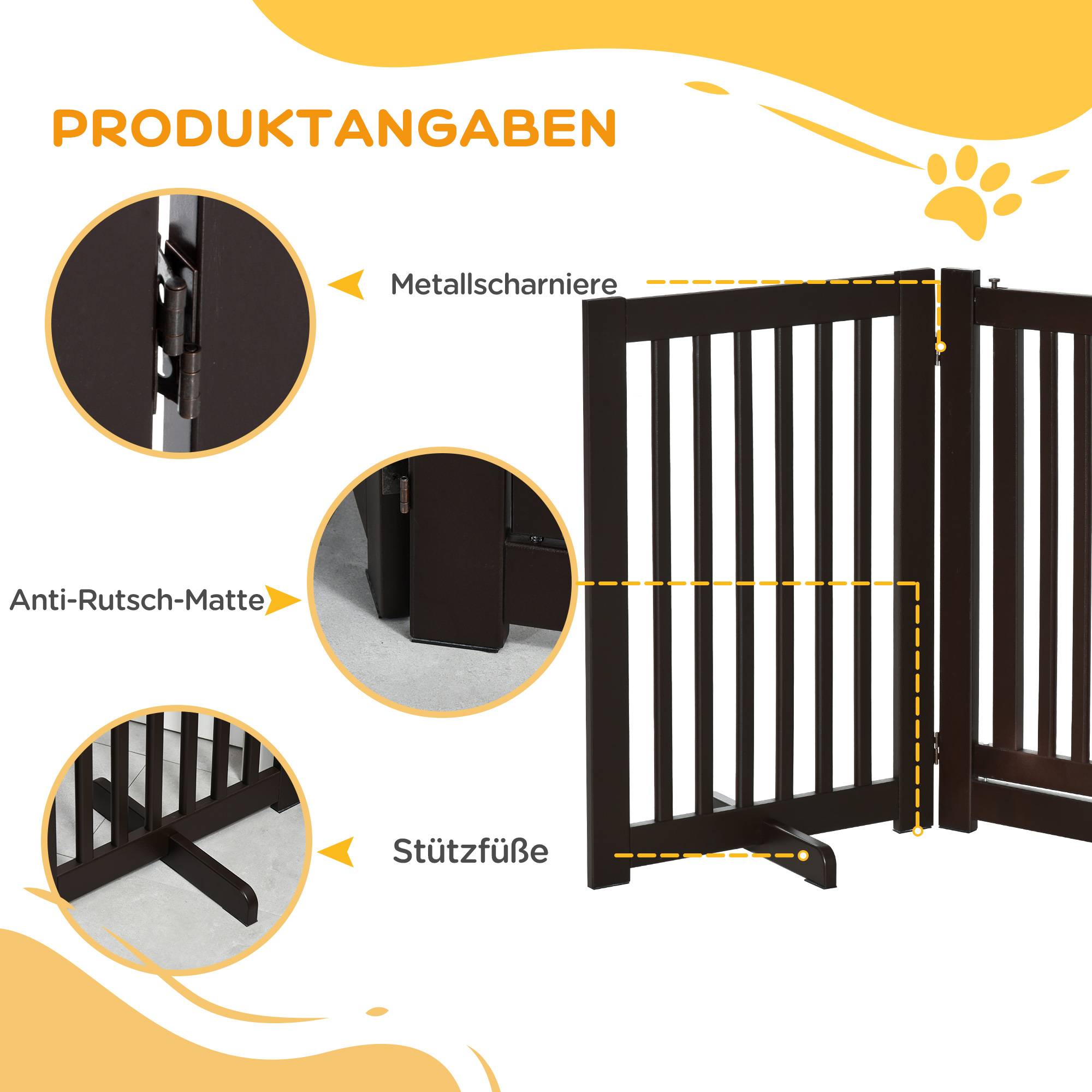 Sans Marque - Barrière autonome réglable avec pieds, 155x76 cm, pliable, pour escaliers, portes, cuisine, 3 panneaux, brun foncé - Image 8