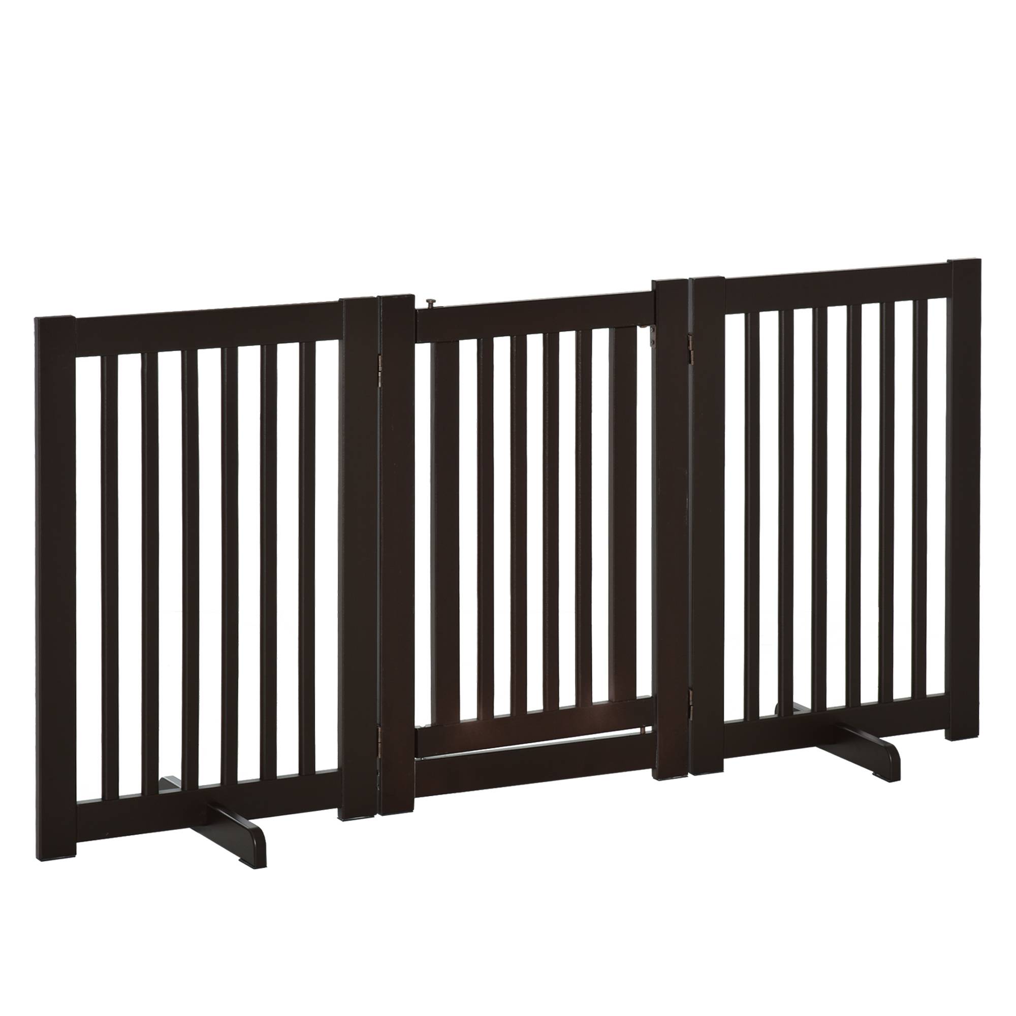 Sans Marque - Barrière autonome réglable avec pieds, 155x76 cm, pliable, pour escaliers, portes, cuisine, 3 panneaux, brun foncé - Image 2